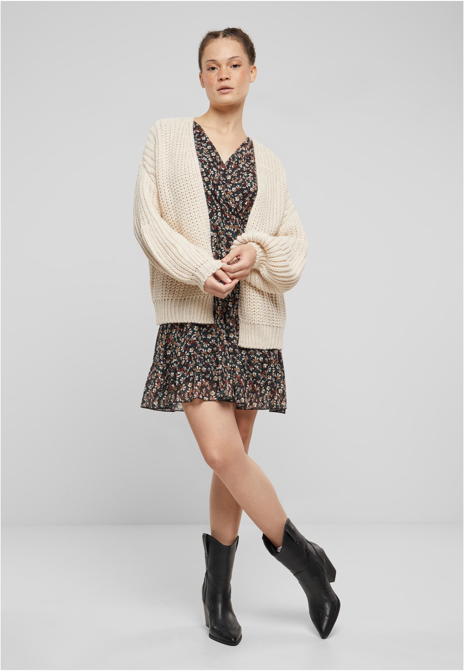 Cloud5ive Damen Grobstrick Cardigan mit Pufferärmeln beige L - variant image 4