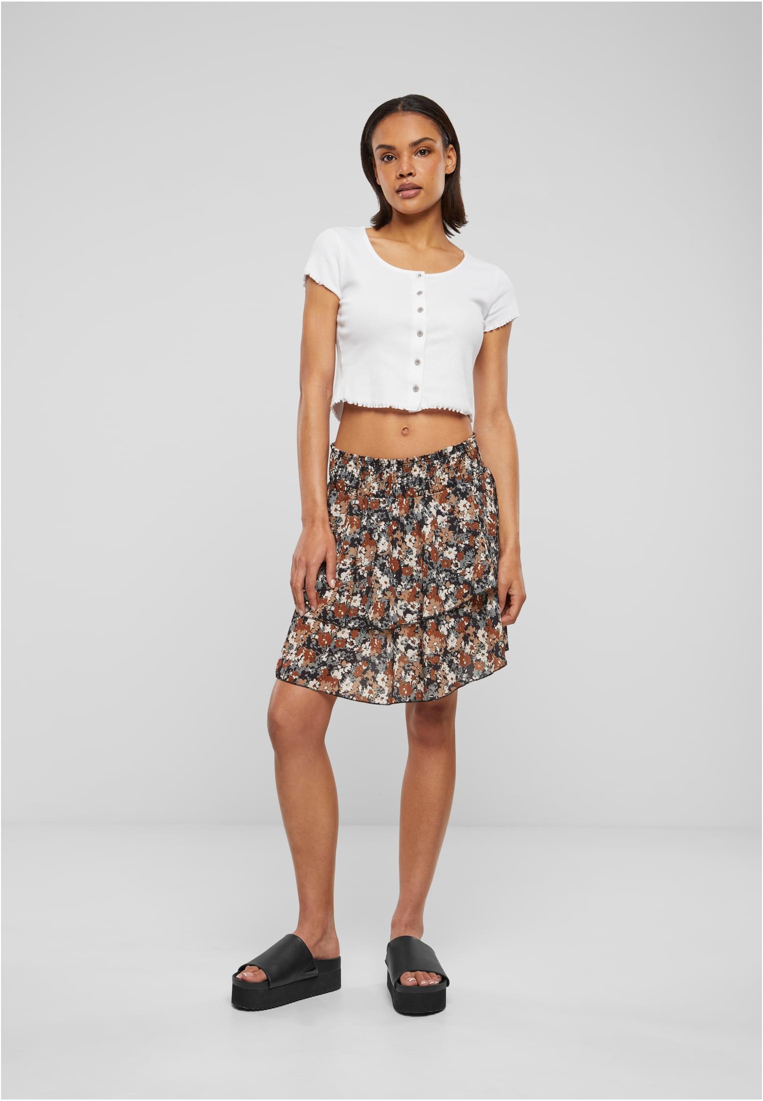 Cloud5ive Damen Rock Mini Stufenrock Blumen Print 2-lagig black/multicolor L - variant image 4