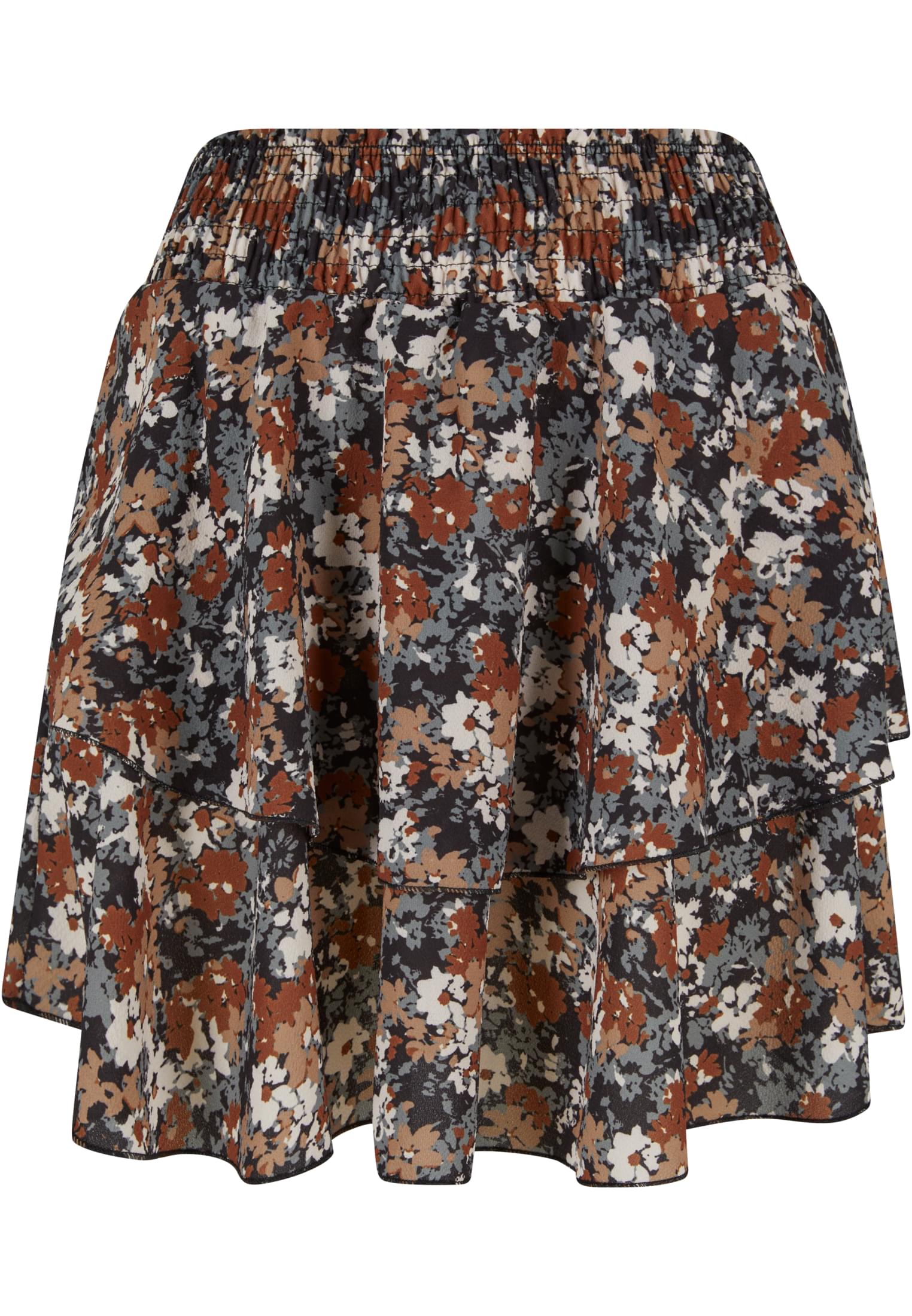 Cloud5ive Damen Rock Mini Stufenrock Blumen Print 2-lagig black/multicolor L - variant image 5