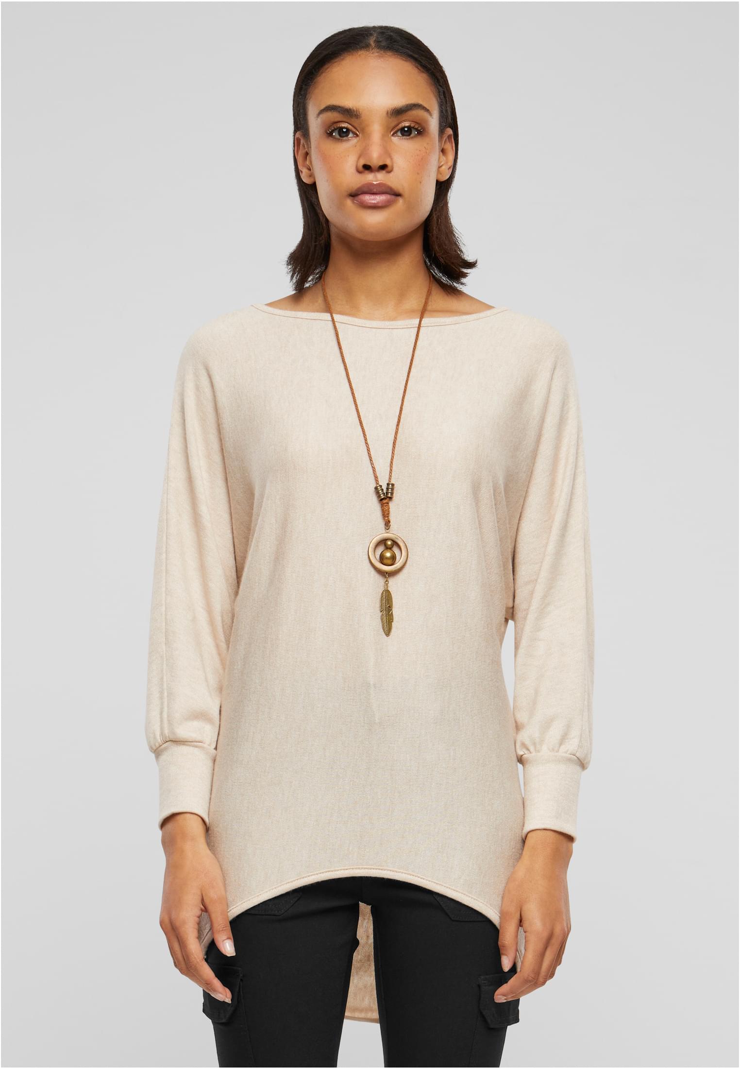 Cloud5ive Damen Shirt mit Fledermausärmeln inkl. Kette beige L - alternate variant 1