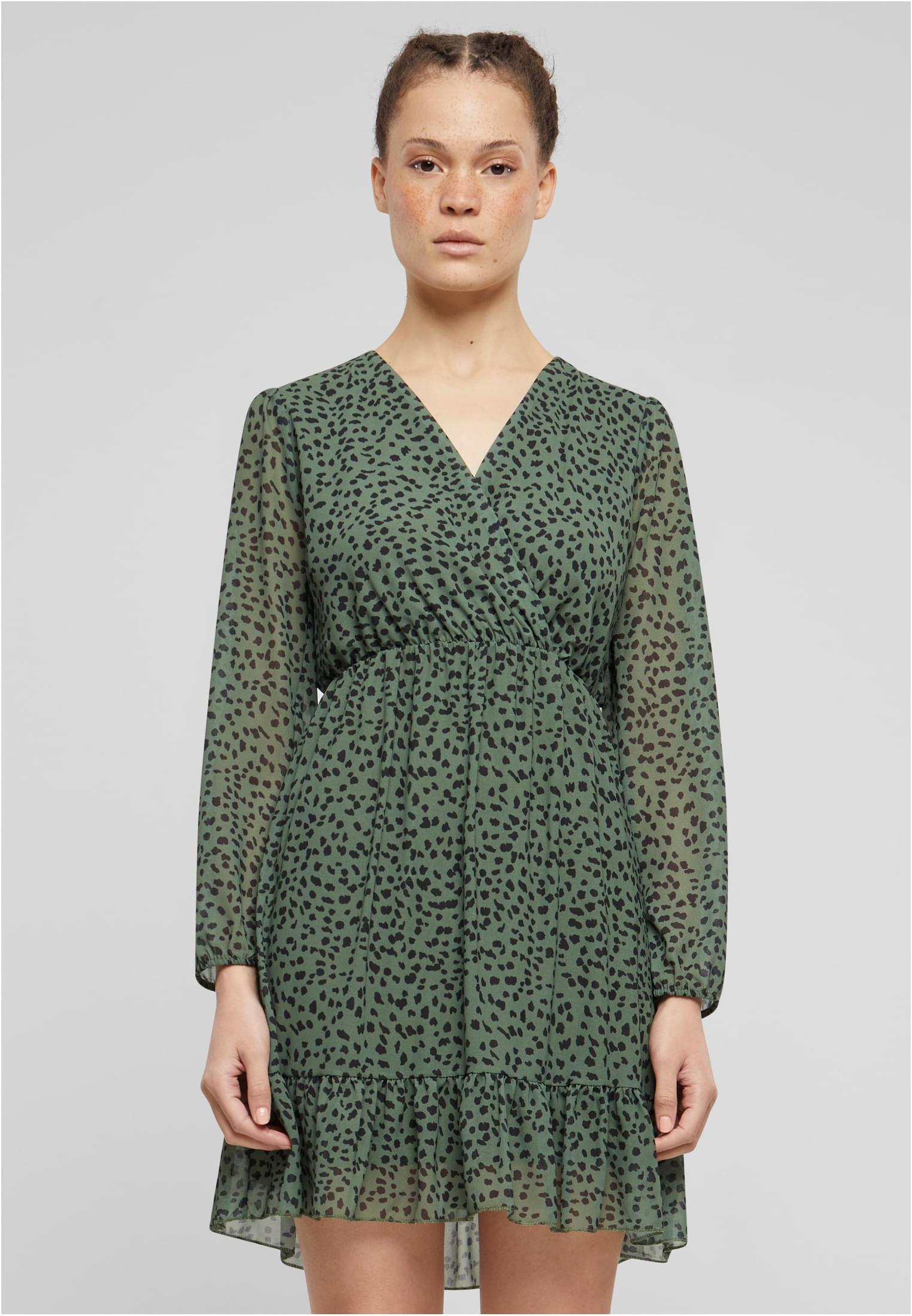 Cloud5ive Damen V-Neck Chiffon Kleid in Wickeloptik mit Leo Print dark green L - alternate variant 1