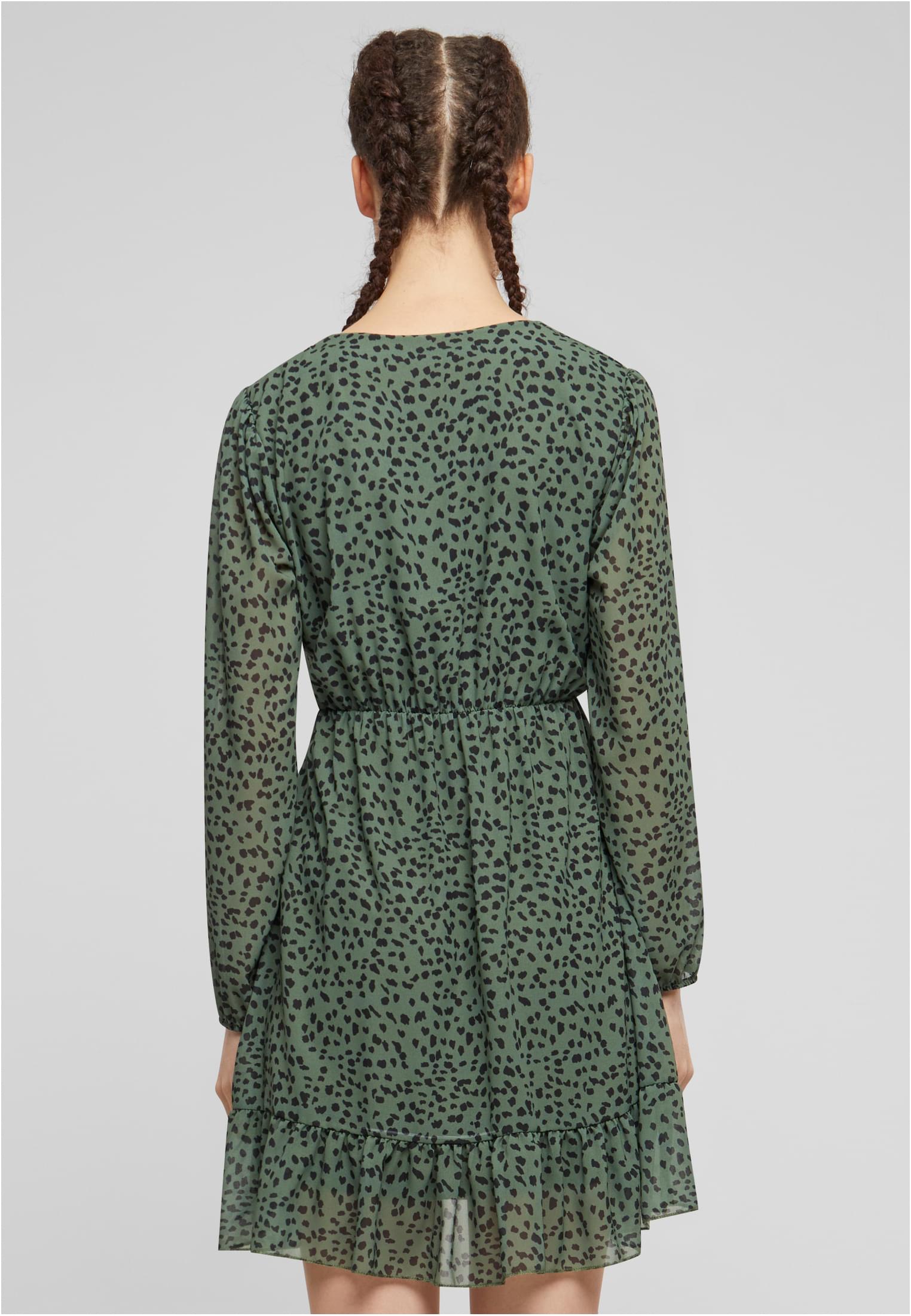 Cloud5ive Damen V-Neck Chiffon Kleid in Wickeloptik mit Leo Print dark green L - variant image 2