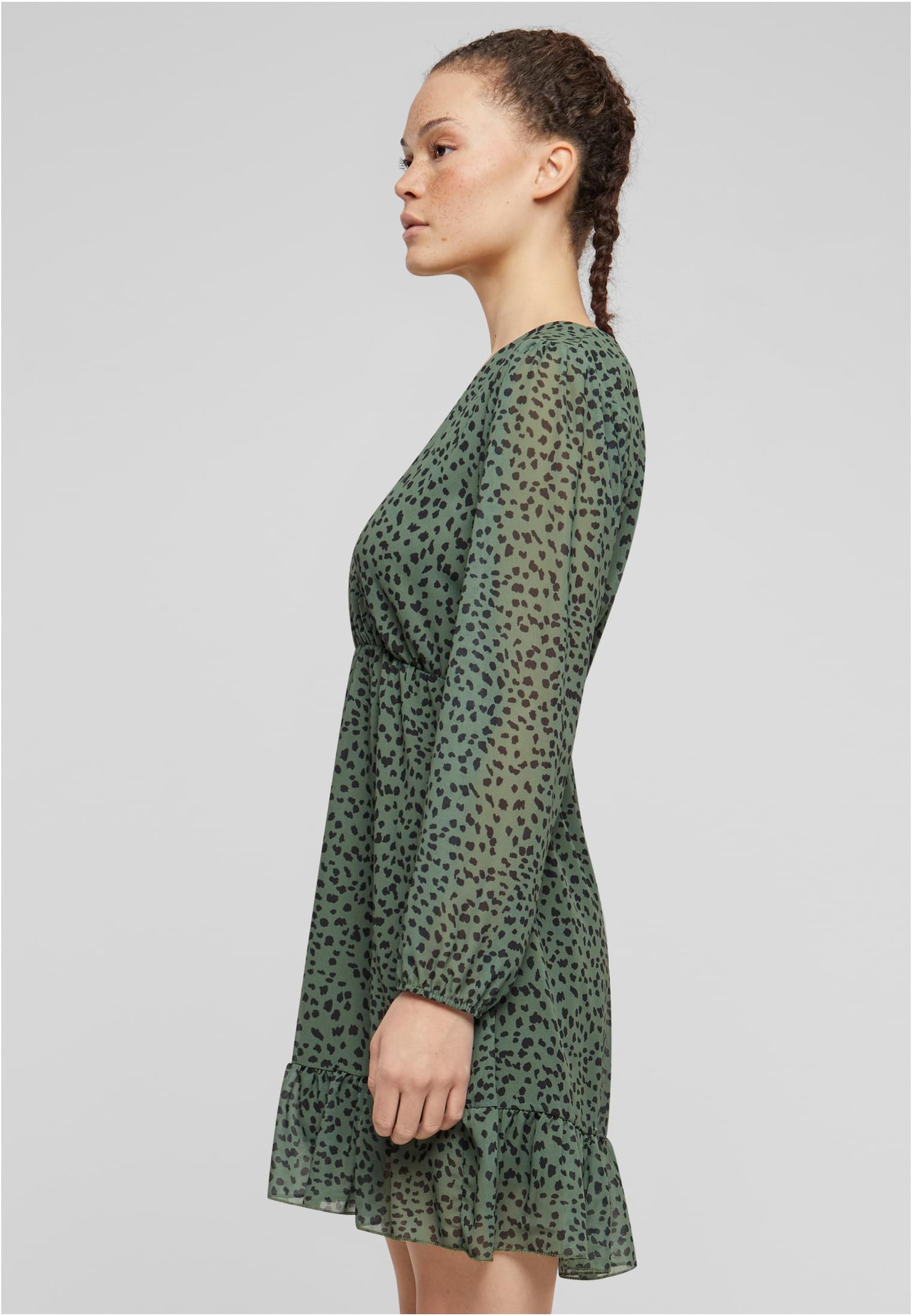 Cloud5ive Damen V-Neck Chiffon Kleid in Wickeloptik mit Leo Print dark green L - variant image 1