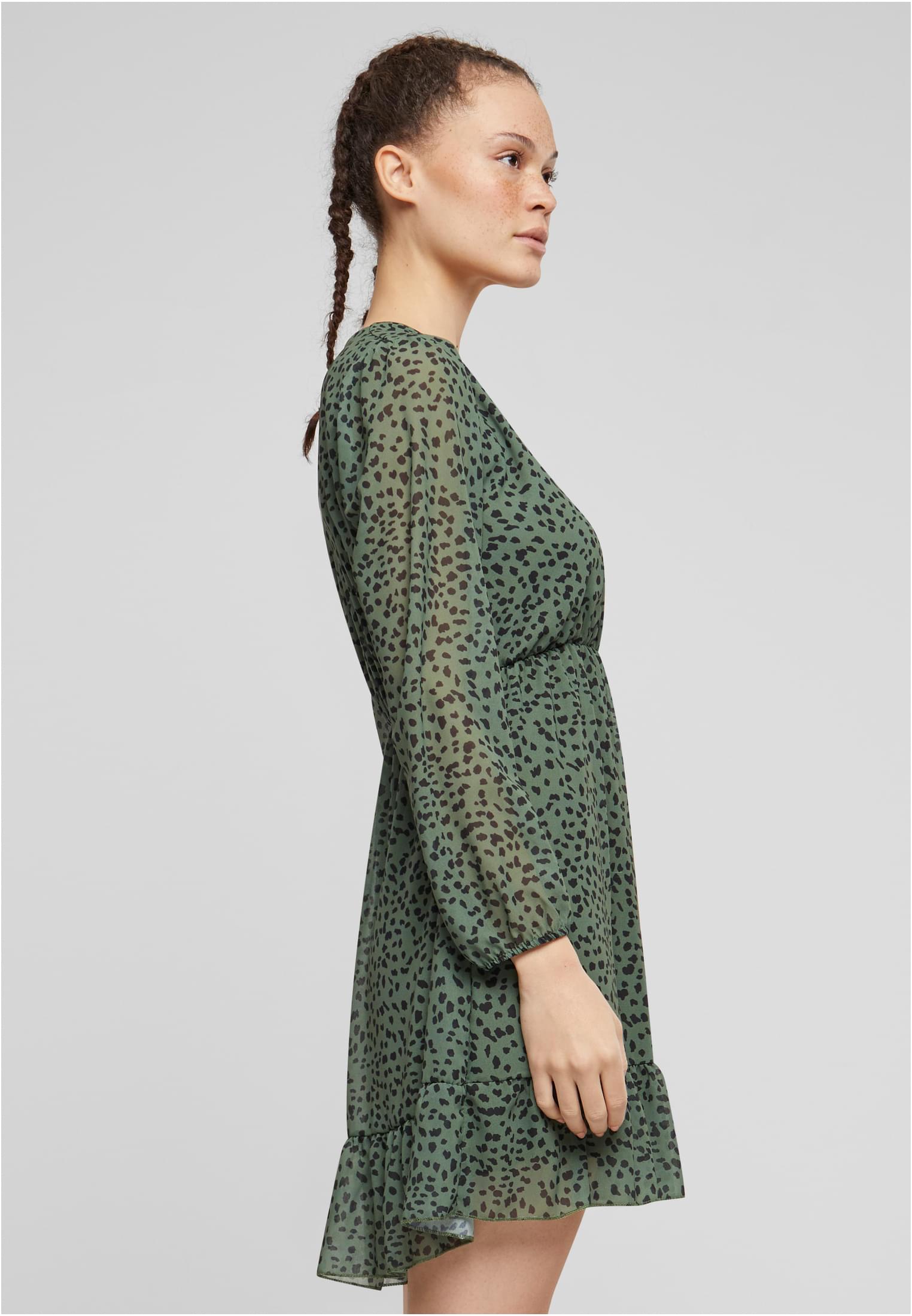 Cloud5ive Damen V-Neck Chiffon Kleid in Wickeloptik mit Leo Print dark green L - variant image 3