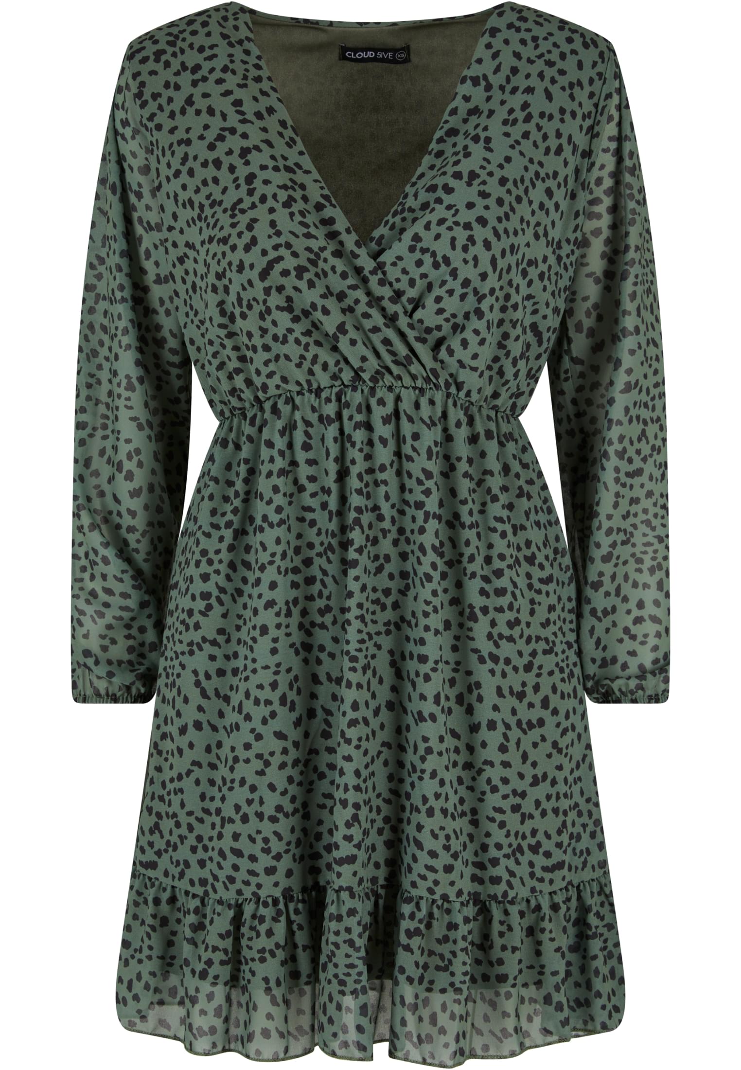 Cloud5ive Damen V-Neck Chiffon Kleid in Wickeloptik mit Leo Print dark green L - variant image 5