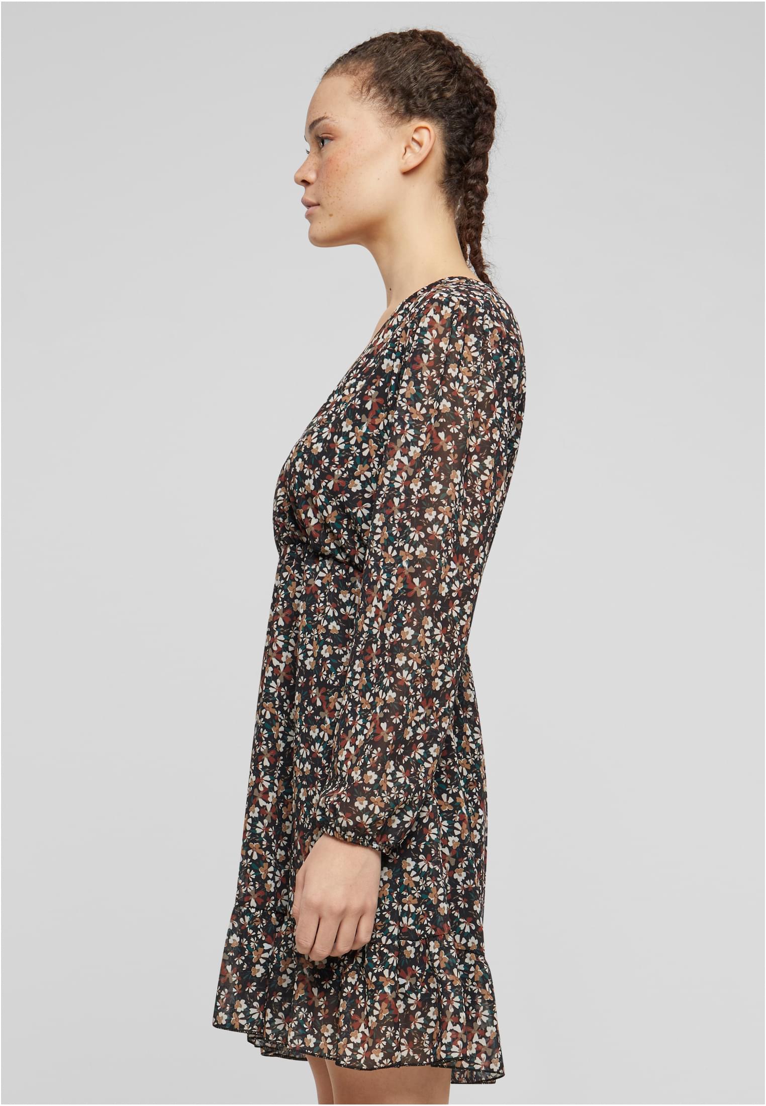 Cloud5ive Damen Chiffon Kleid mit V-Neck und Wickeloptik Blumen Print black/multicolor L - variant image 1