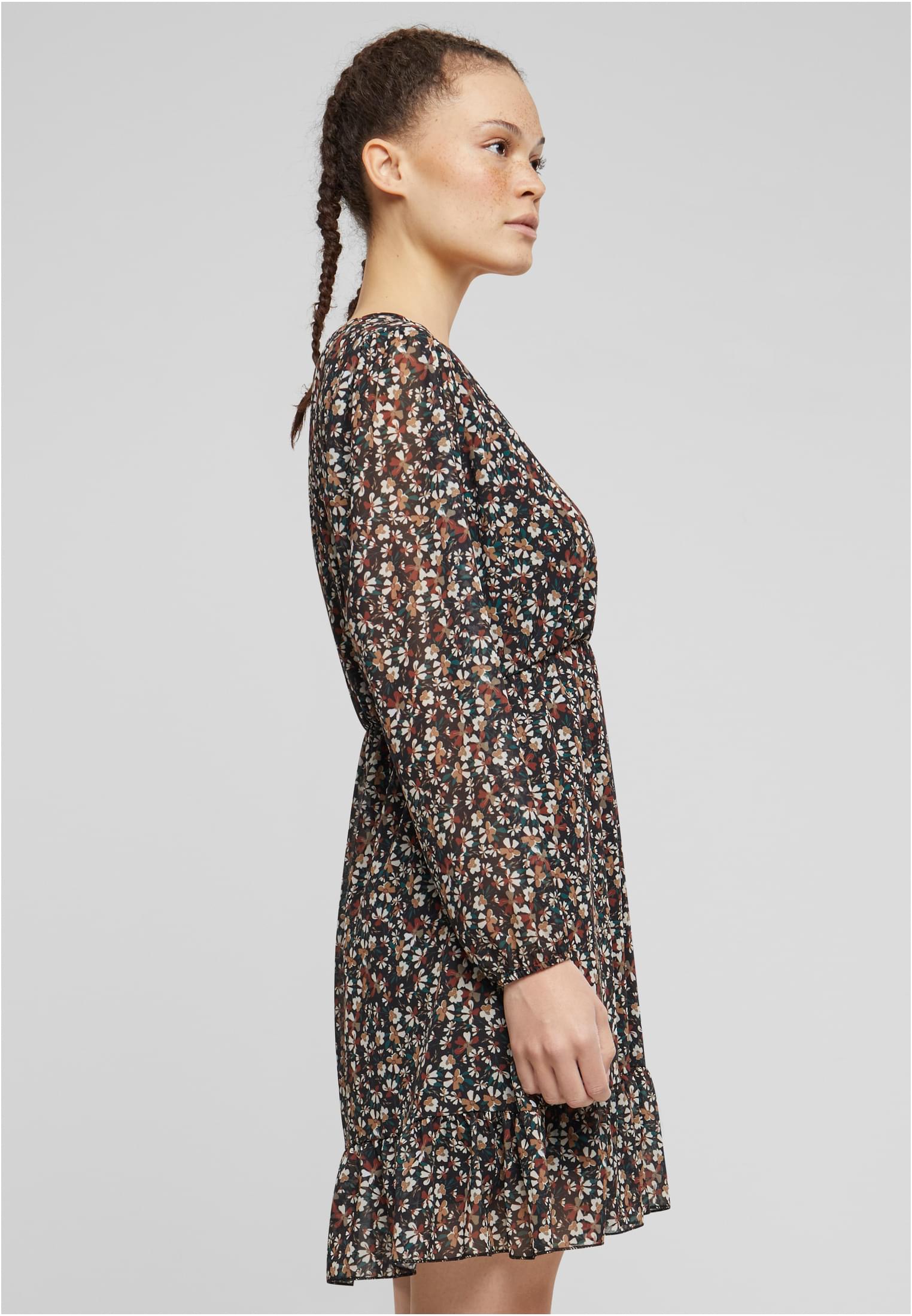 Cloud5ive Damen Chiffon Kleid mit V-Neck und Wickeloptik Blumen Print black/multicolor L - variant image 3