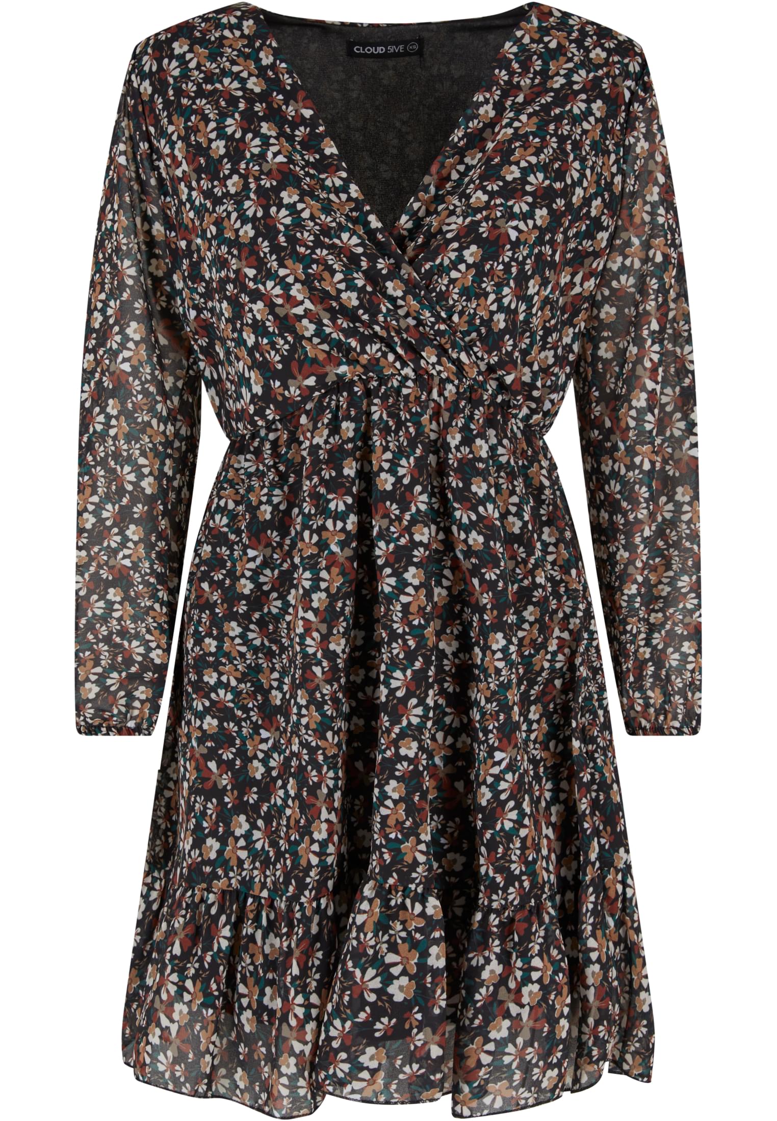 Cloud5ive Damen Chiffon Kleid mit V-Neck und Wickeloptik Blumen Print black/multicolor L - variant image 5