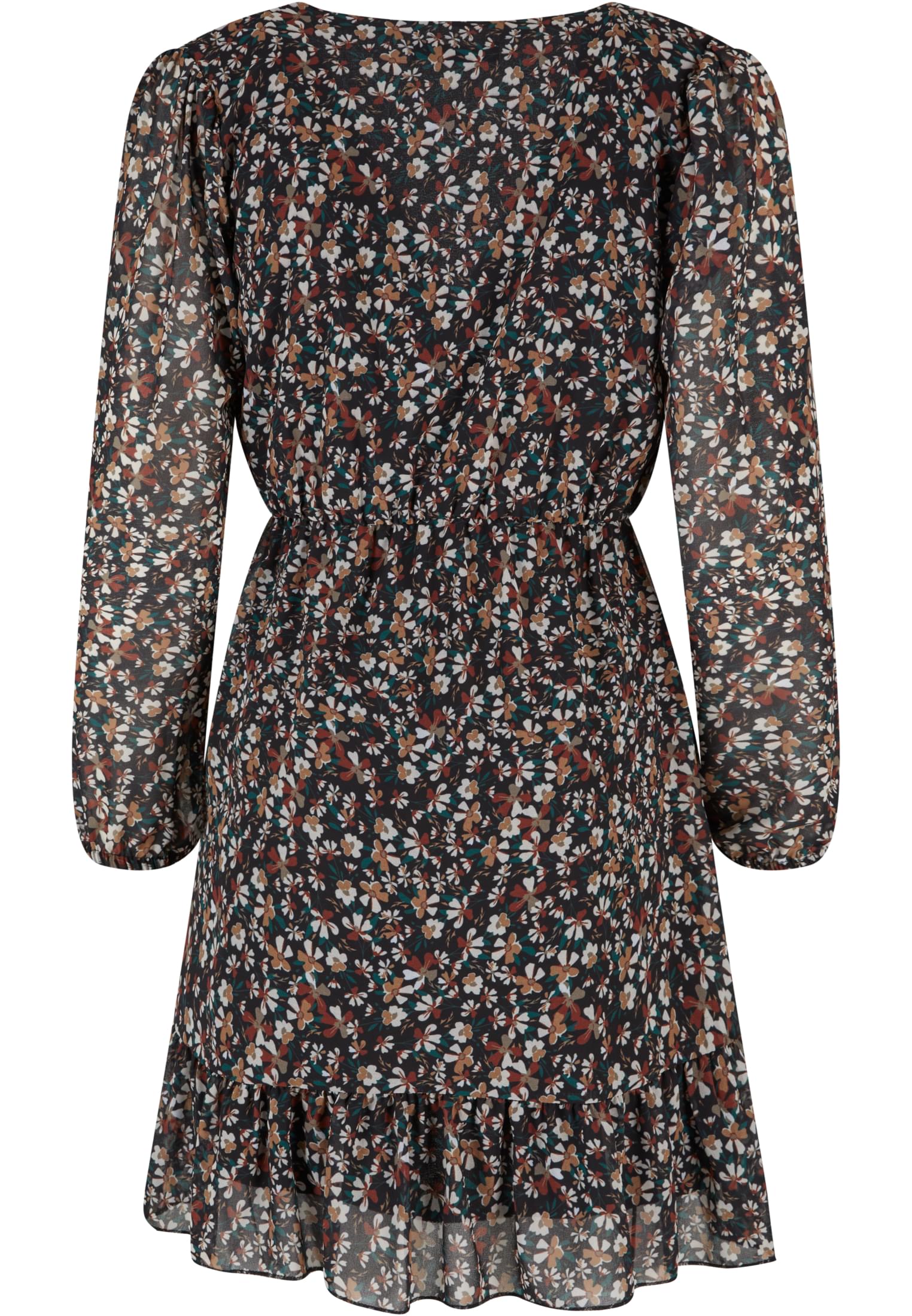 Cloud5ive Damen Chiffon Kleid mit V-Neck und Wickeloptik Blumen Print black/multicolor L - variant image 6