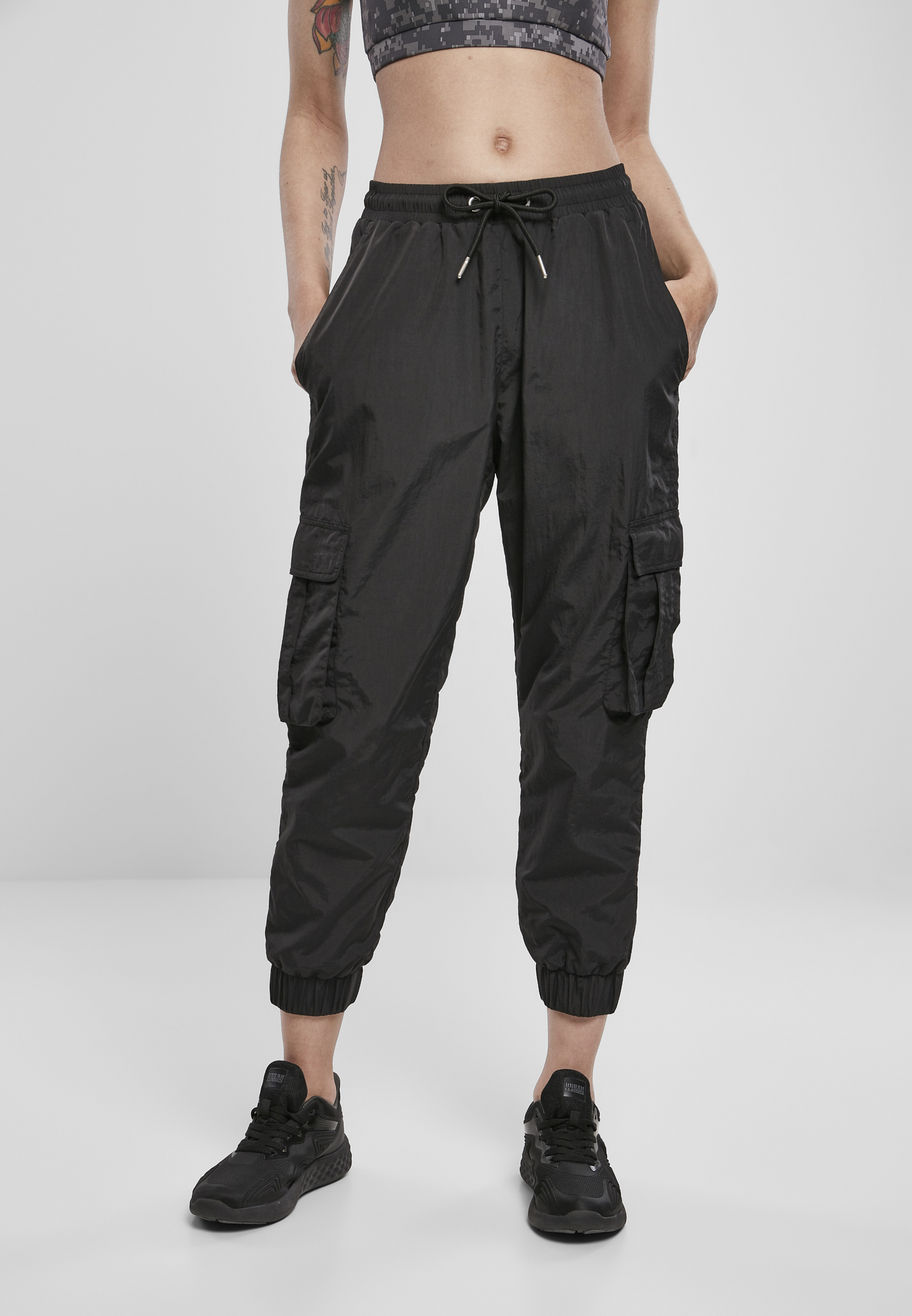 Ladies High Waist Crinkle Nylon Cargo Pants black L - alternate variant 1