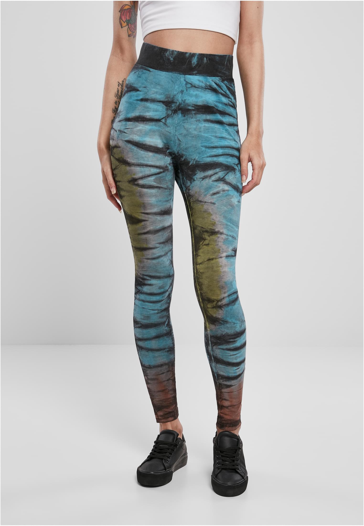 Ladies Cotton Tie Dye High Waist Leggings black L - alternate variant 1