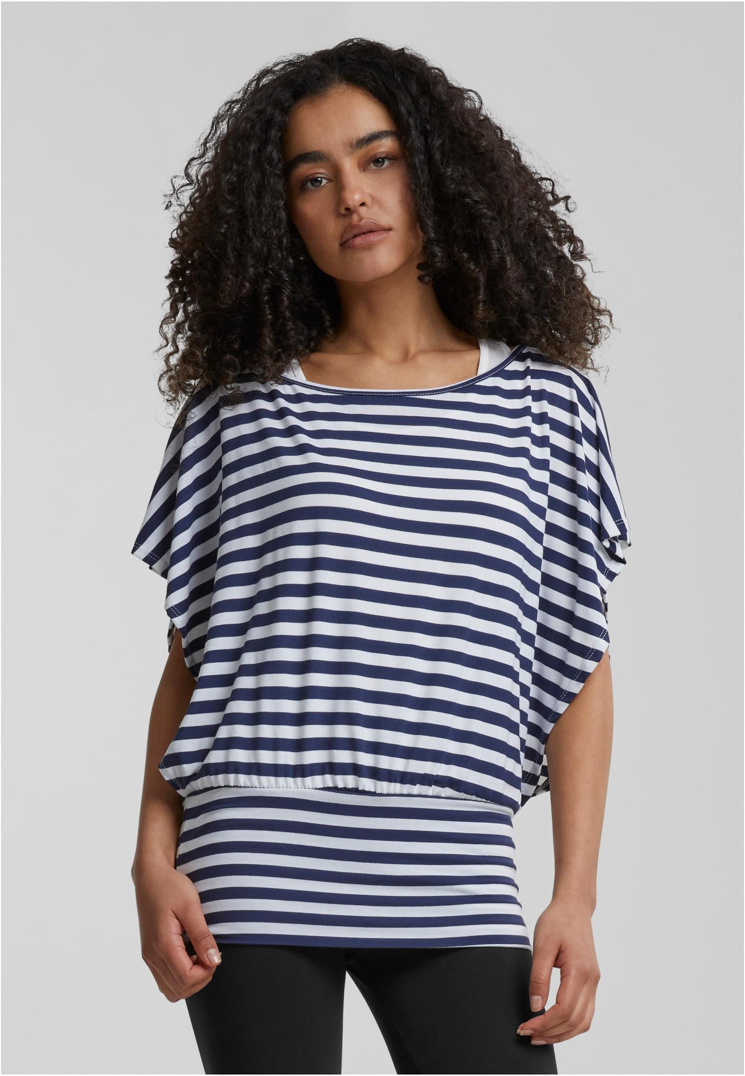 Cloud5ive Fashion Damen Viskose Fledermausarm Shirt 2in1 Optik Streifen white/navy L - alternate variant 1