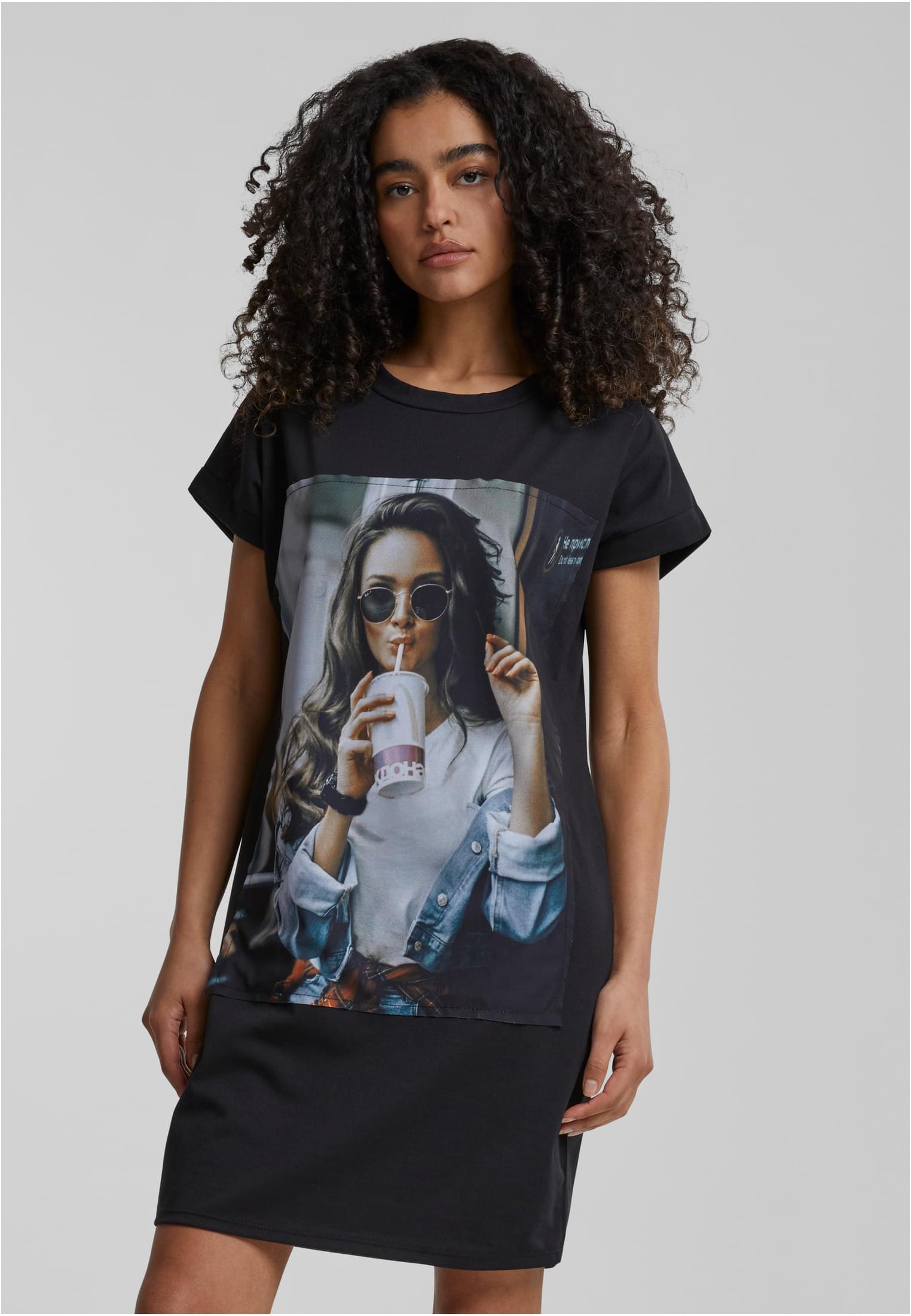 Cloud5ive Damen T-Shirt Kleid Woman Cup Print black L - alternate variant 1
