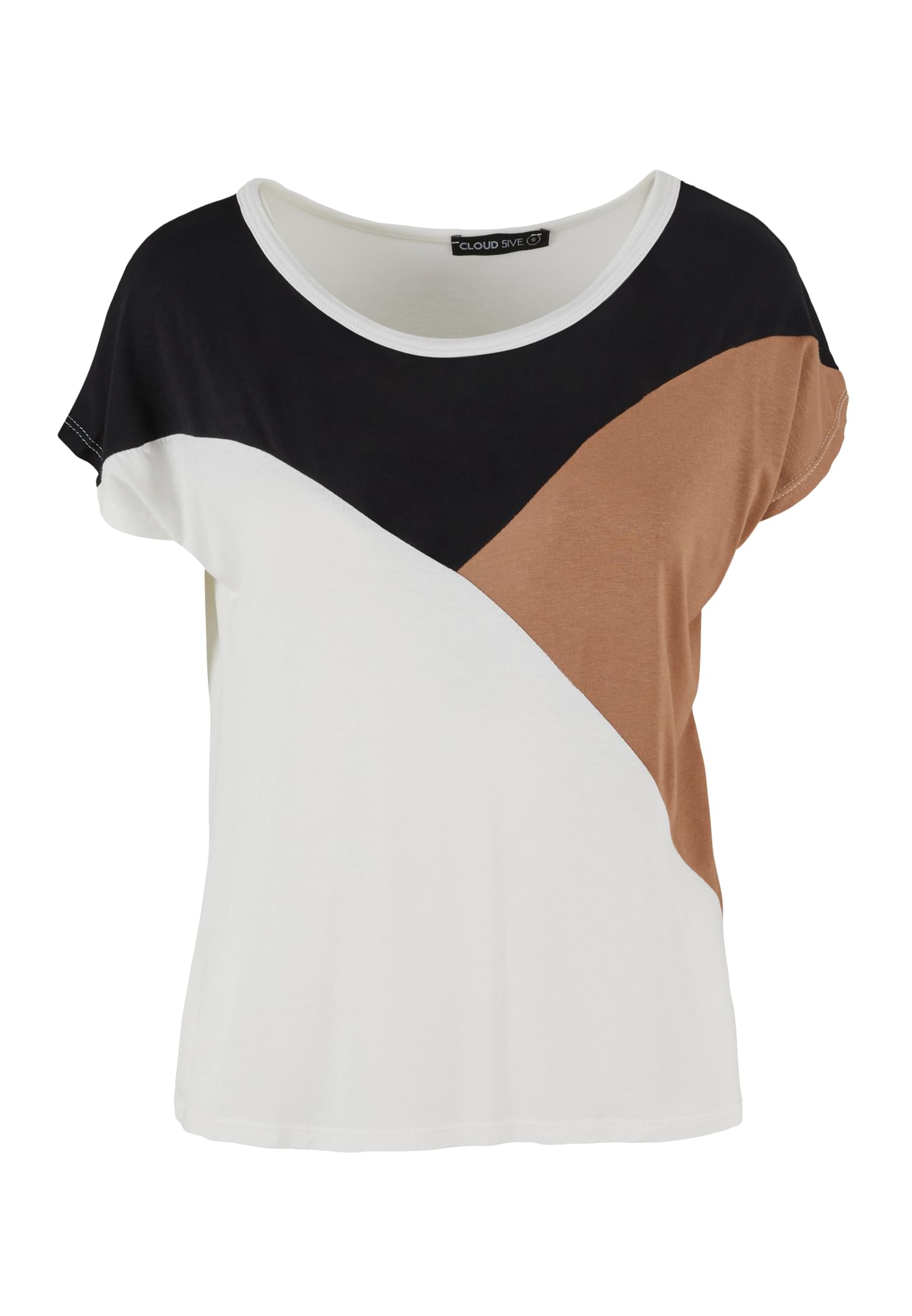 Cloud5ive Damen Viskose Colorblock T-Shirt camel brown/black L
 - variant image 3