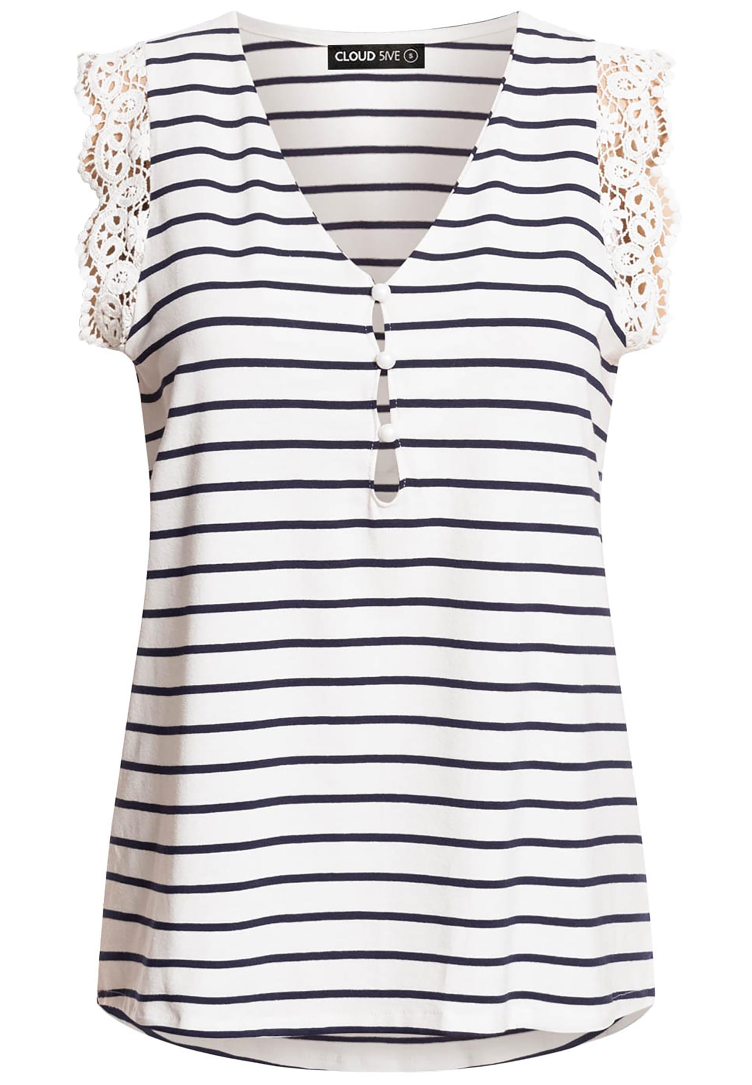 Cloud5ive Damen Viskose Top mit Spitzen-Details u. Knöpfen white/navy L - variant image 3