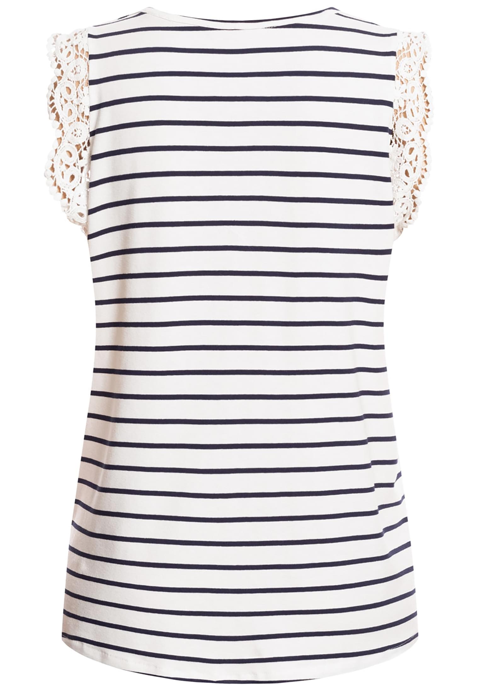 Cloud5ive Damen Viskose Top mit Spitzen-Details u. Knöpfen white/navy L - variant image 4