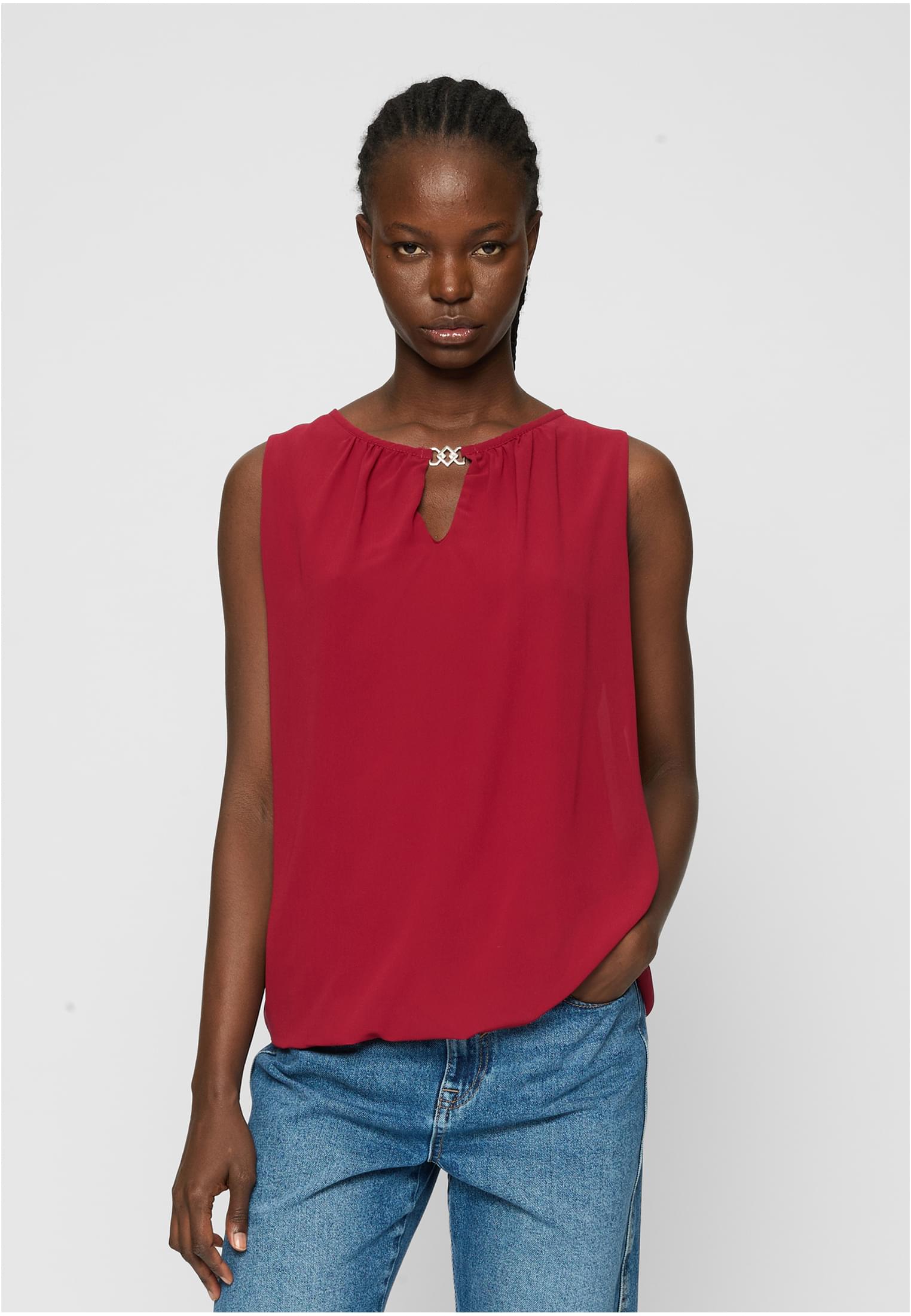 Cloud5ive Damen Chiffon Top mit Schlüsselloch-Kragen und Deko-Schnalle wine red L - alternate variant 1