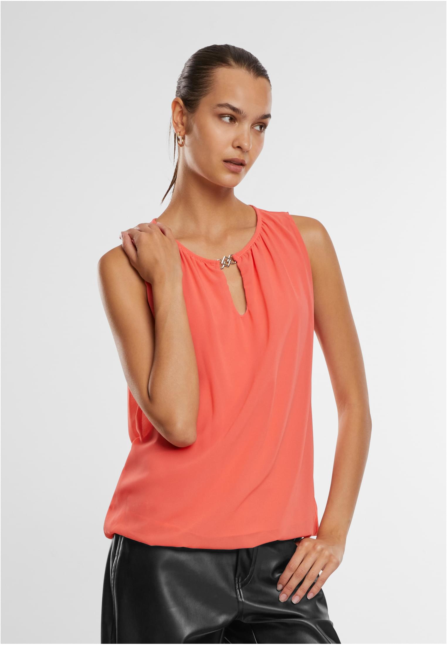 Cloud5ive Damen Chiffon Top mit Schlüsselloch-Kragen und Deko-Schnalle coral rose L - alternate variant 1