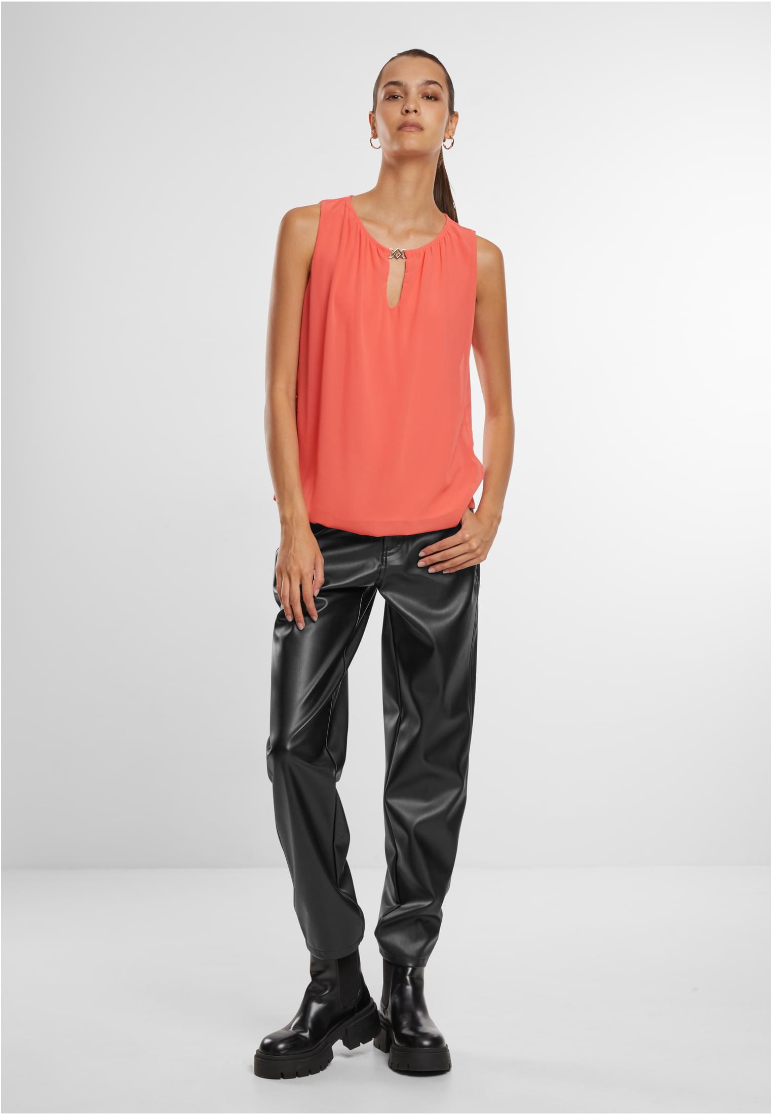Cloud5ive Damen Chiffon Top mit Schlüsselloch-Kragen und Deko-Schnalle coral rose L - variant image 2