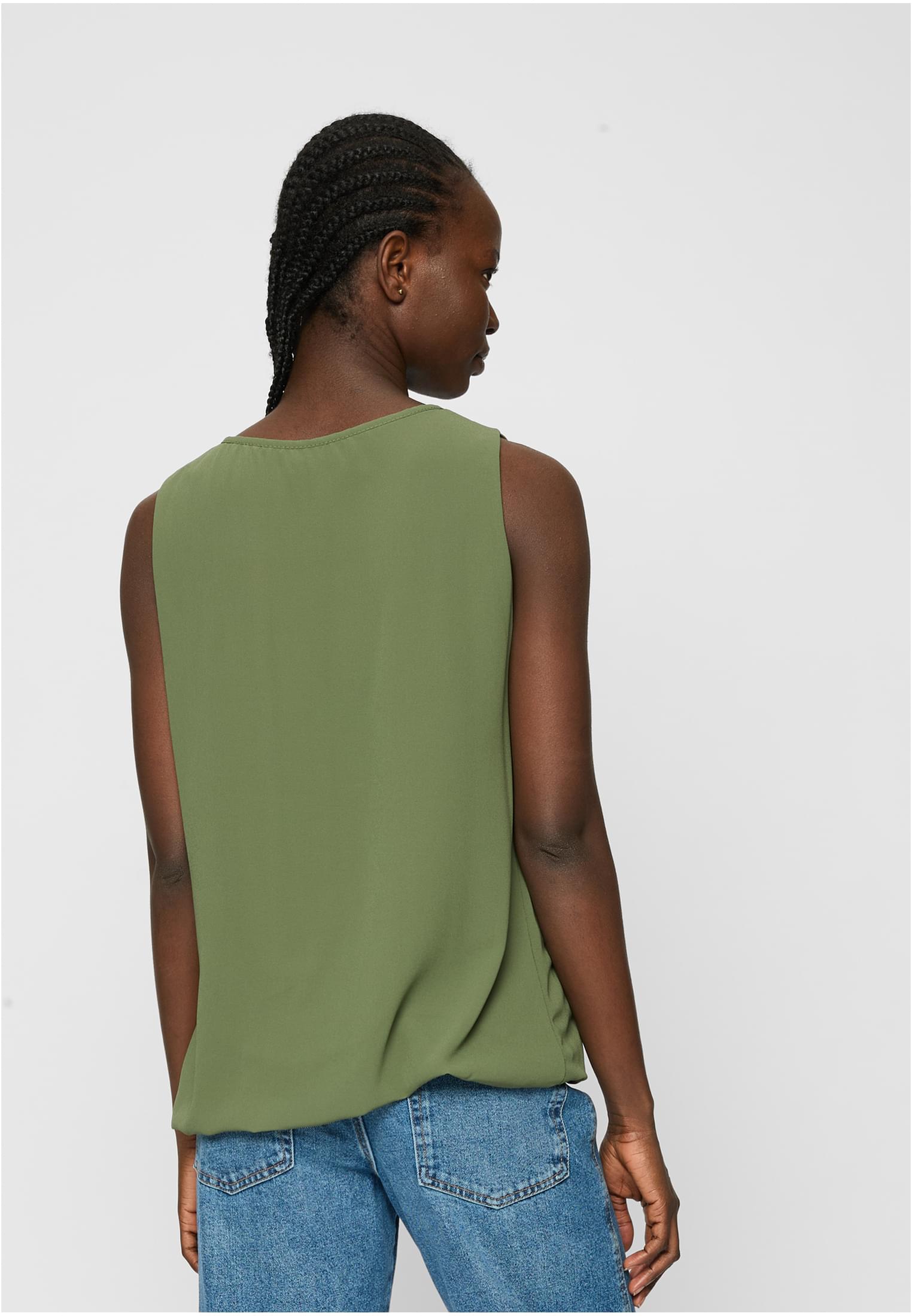 Cloud5ive Damen Chiffon Top mit Schlüsselloch-Kragen und Deko-Schnalle military green L - variant image 1