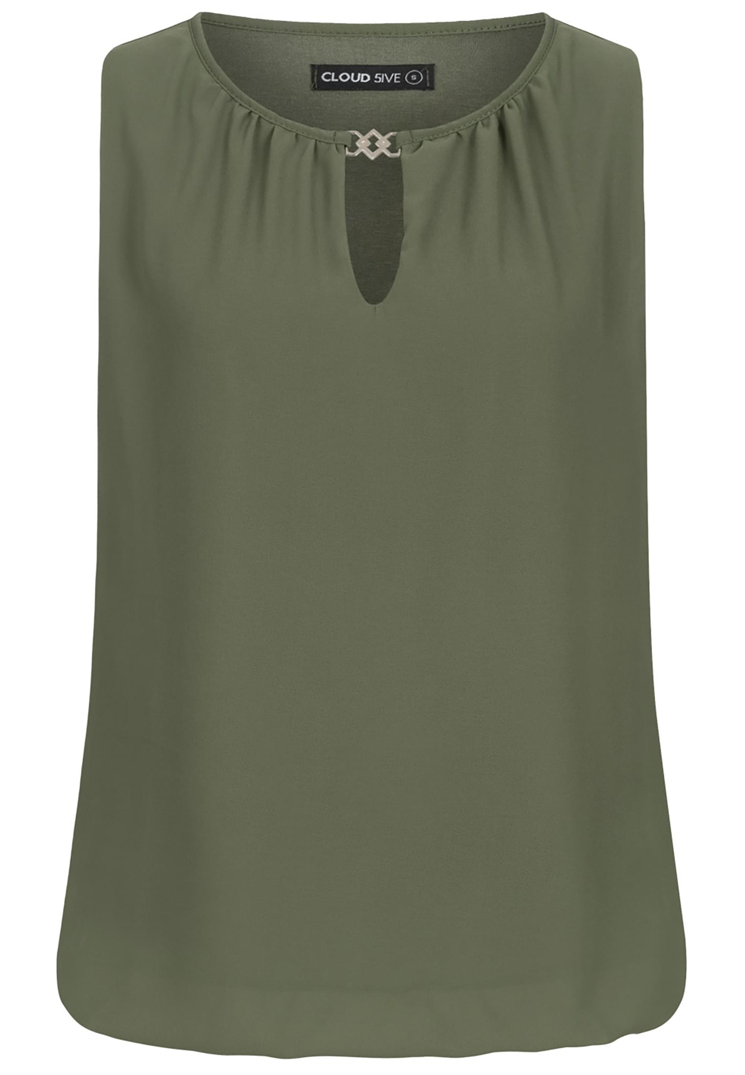 Cloud5ive Damen Chiffon Top mit Schlüsselloch-Kragen und Deko-Schnalle military green L - variant image 3