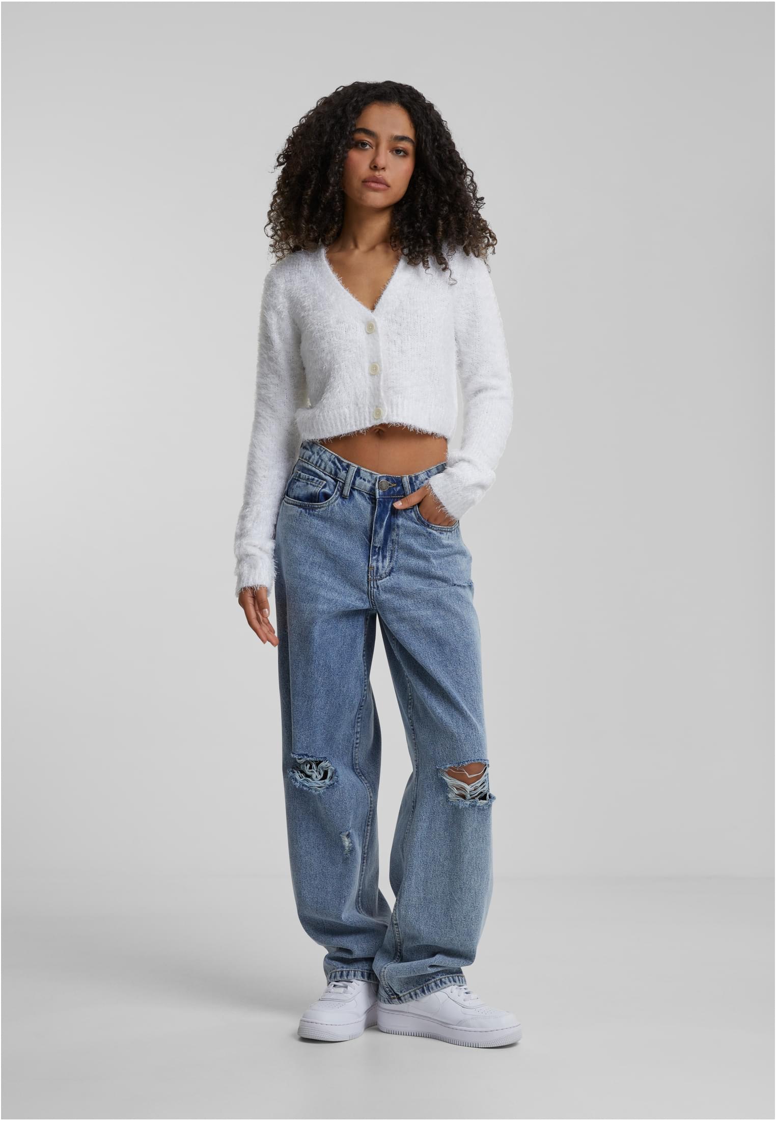Ladies Cropped Feather Cardigan white 3XL - variant image 2