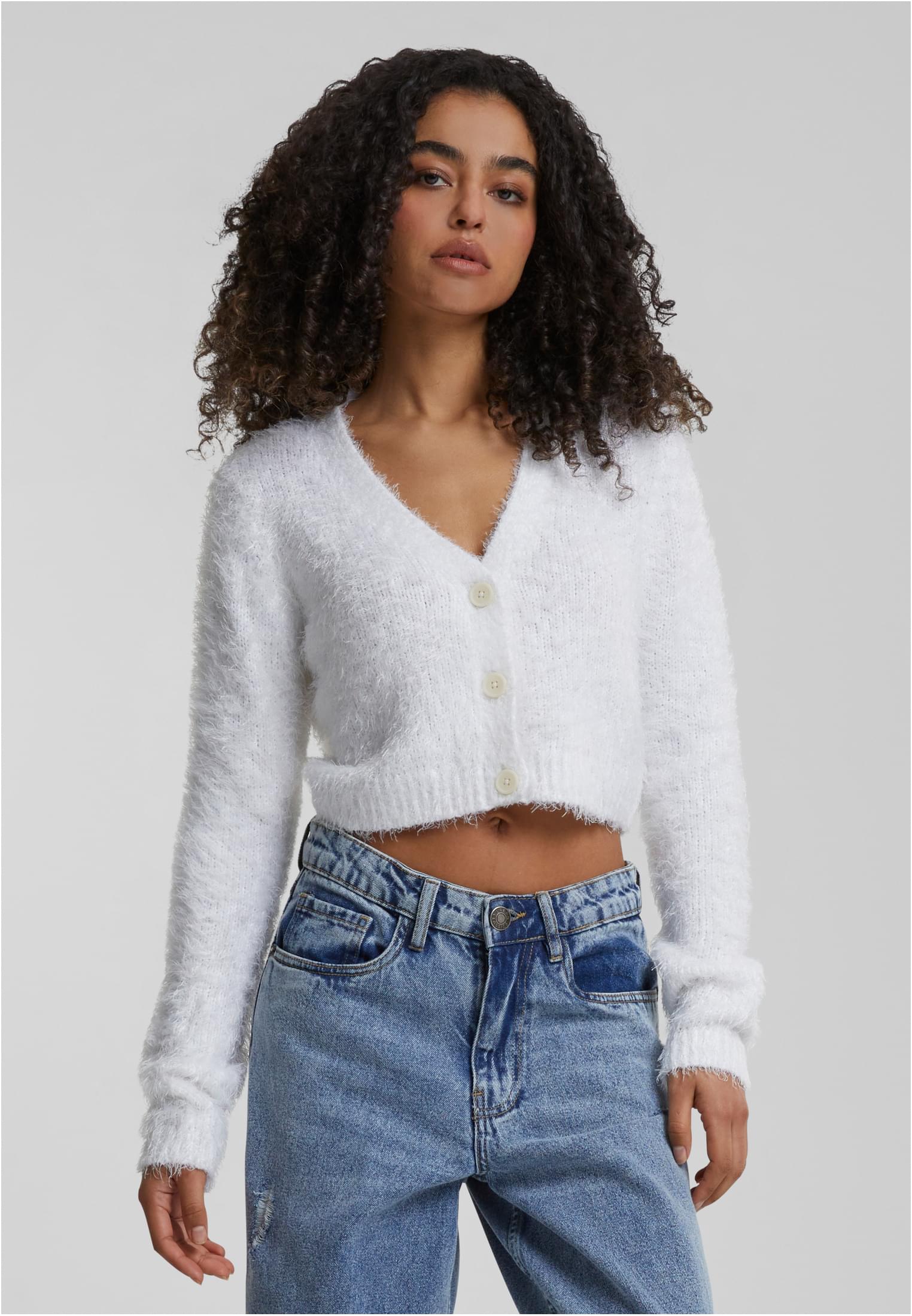 Ladies Cropped Feather Cardigan white 3XL - alternate variant 2