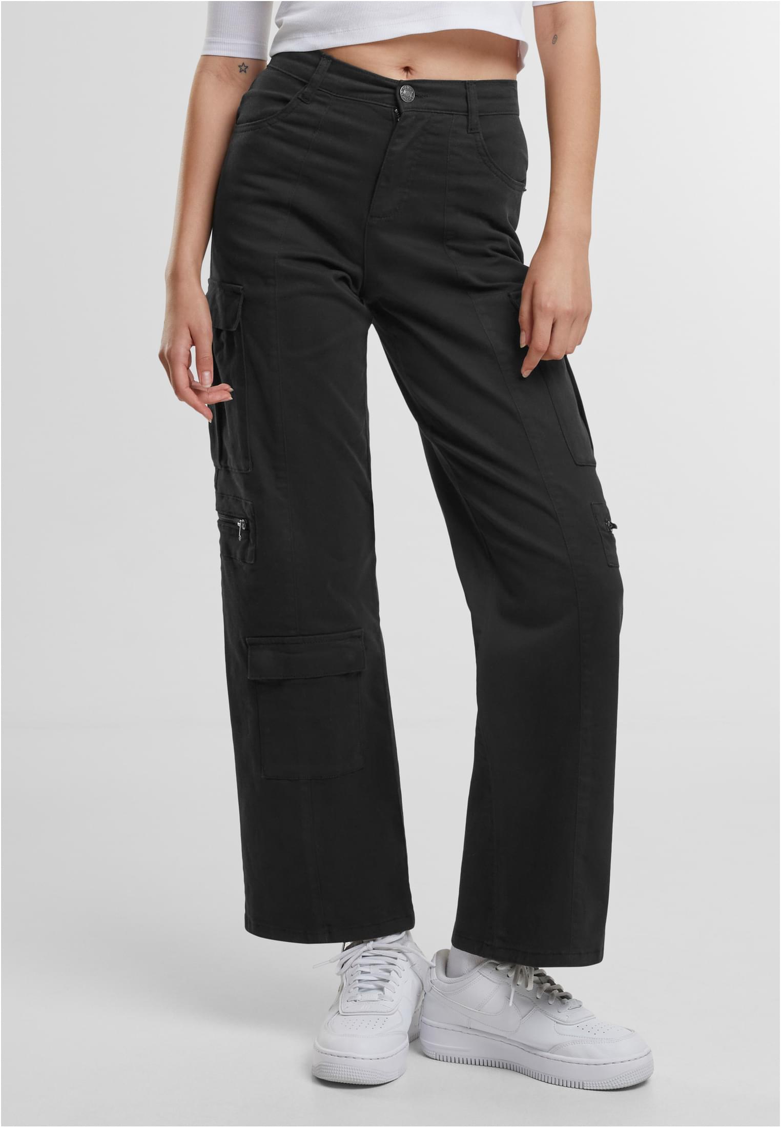 Pantalones de utilidad holgados para mujer, tela elástica de twill, negros, 26
 - alternate variant 1
