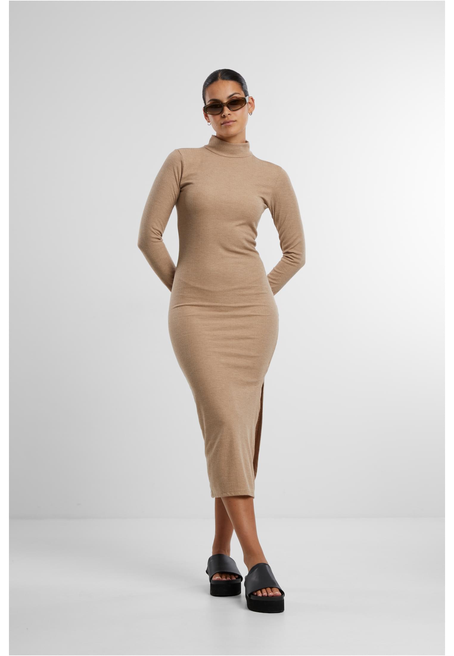 Ladies Rib Longlseeve Mockneck Dress beigemelange L - variant image 4