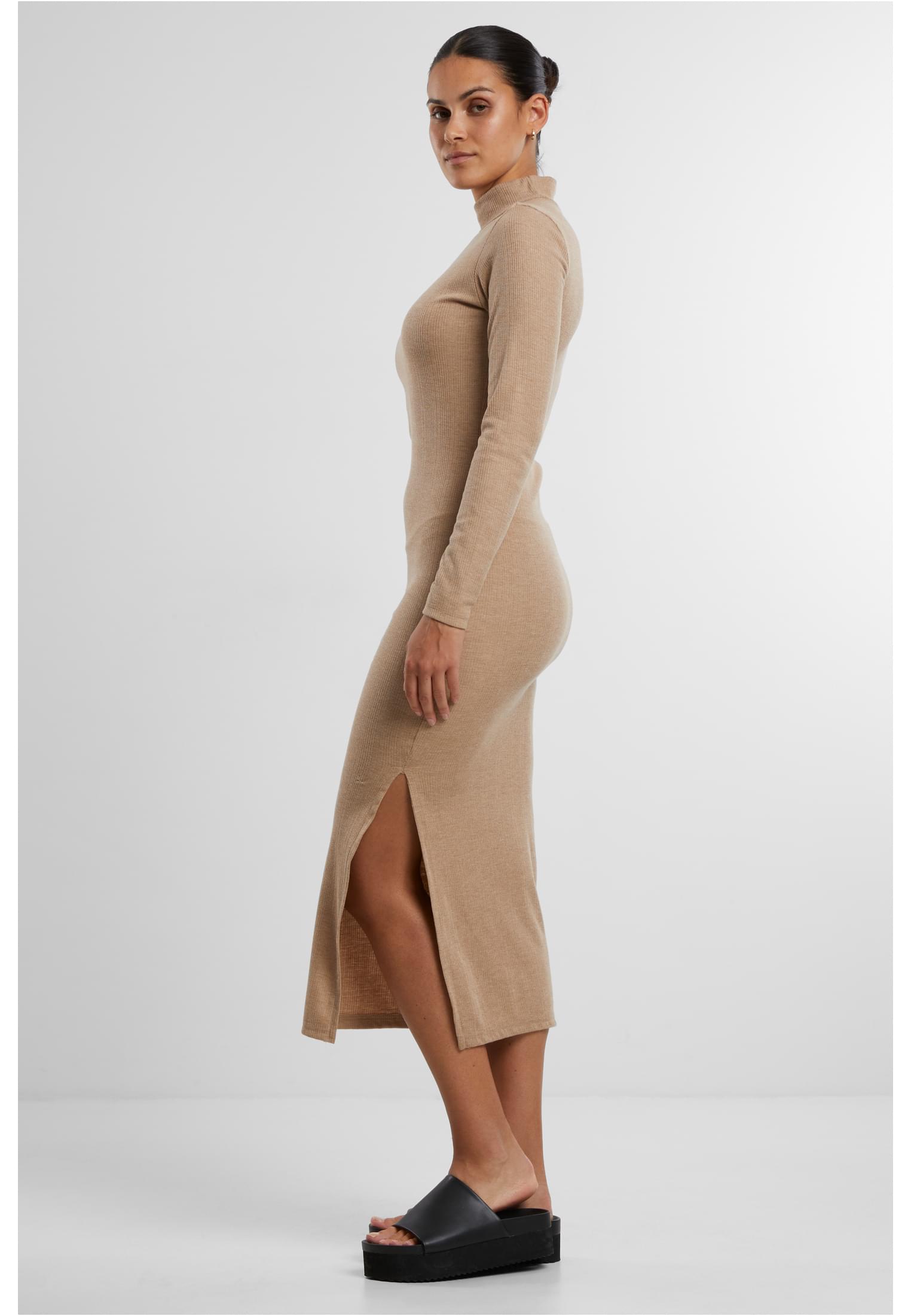 Ladies Rib Longlseeve Mockneck Dress beigemelange L - variant image 1