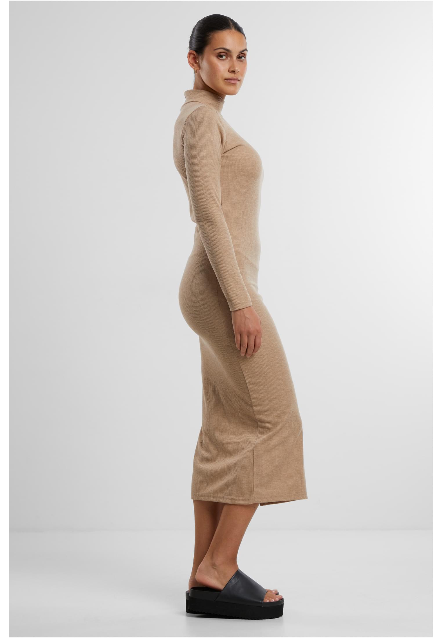 Ladies Rib Longlseeve Mockneck Dress beigemelange L - variant image 3