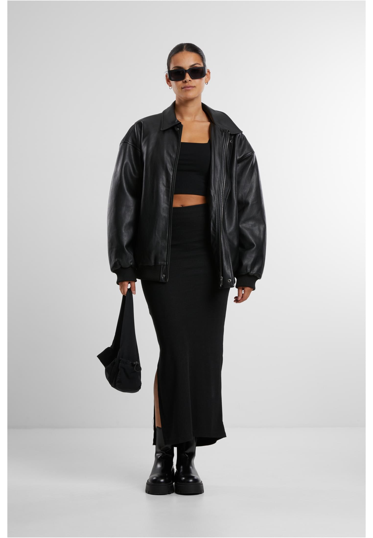 Ladies Rib High Slit Skirt black L - variant image 4