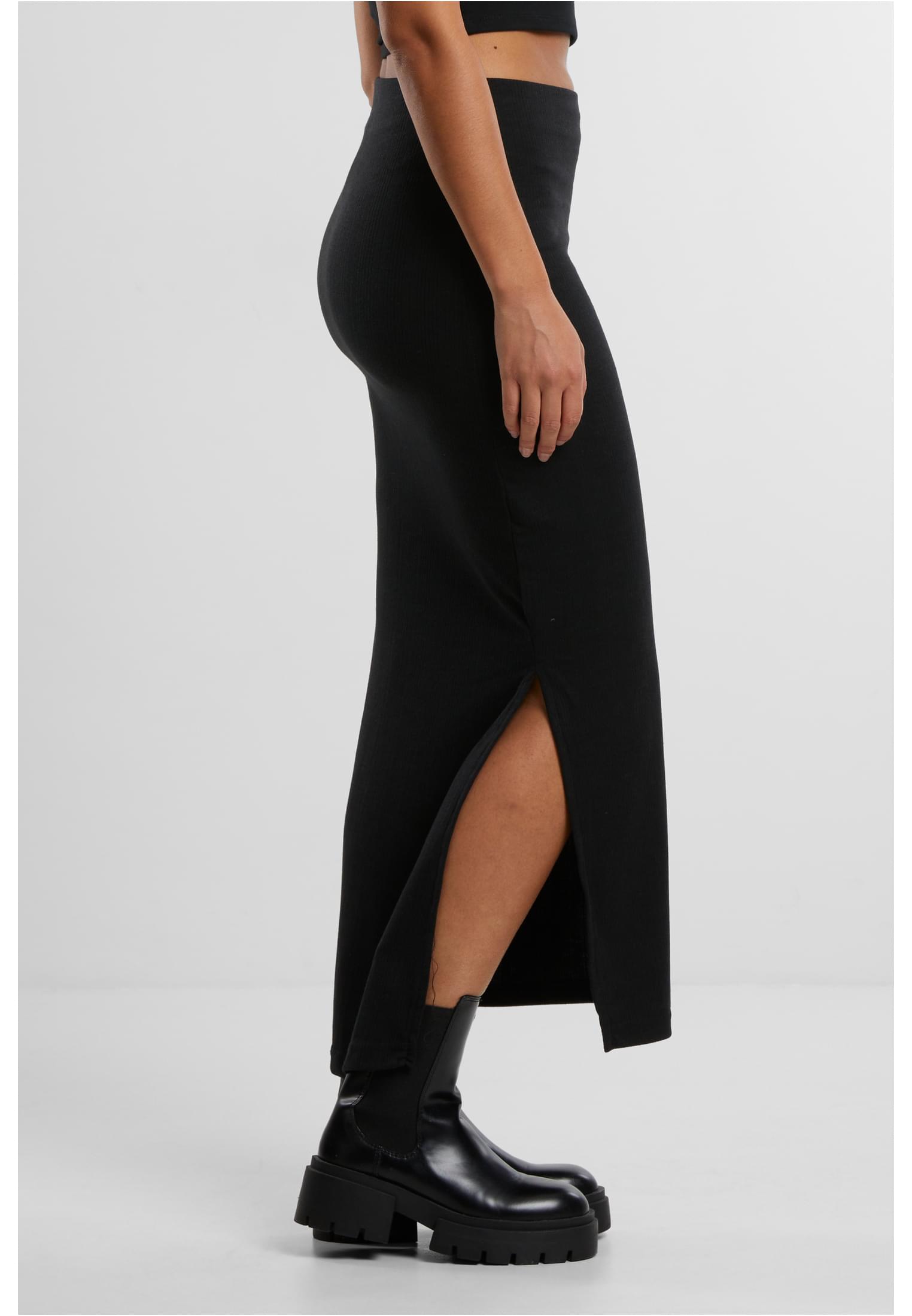 Ladies Rib High Slit Skirt black L - variant image 3