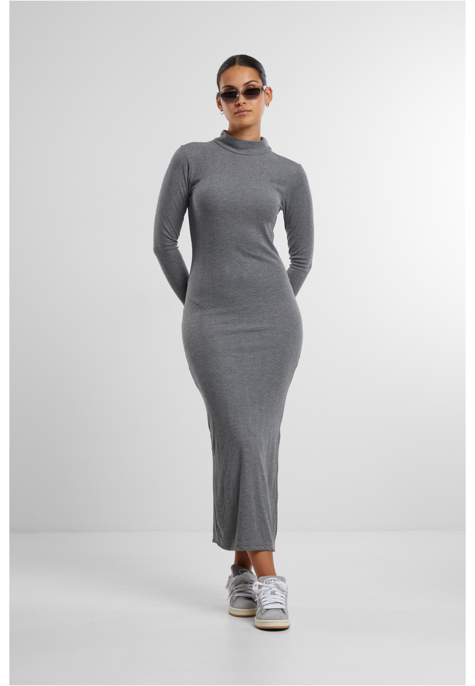 Ladies Rib Longlseeve Mockneck Dress darkgreymelange L - variant image 5
