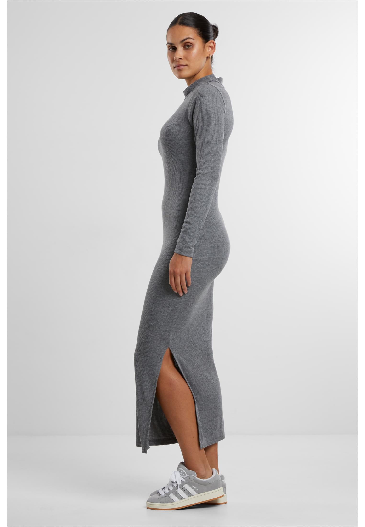 Ladies Rib Longlseeve Mockneck Dress darkgreymelange L - variant image 1