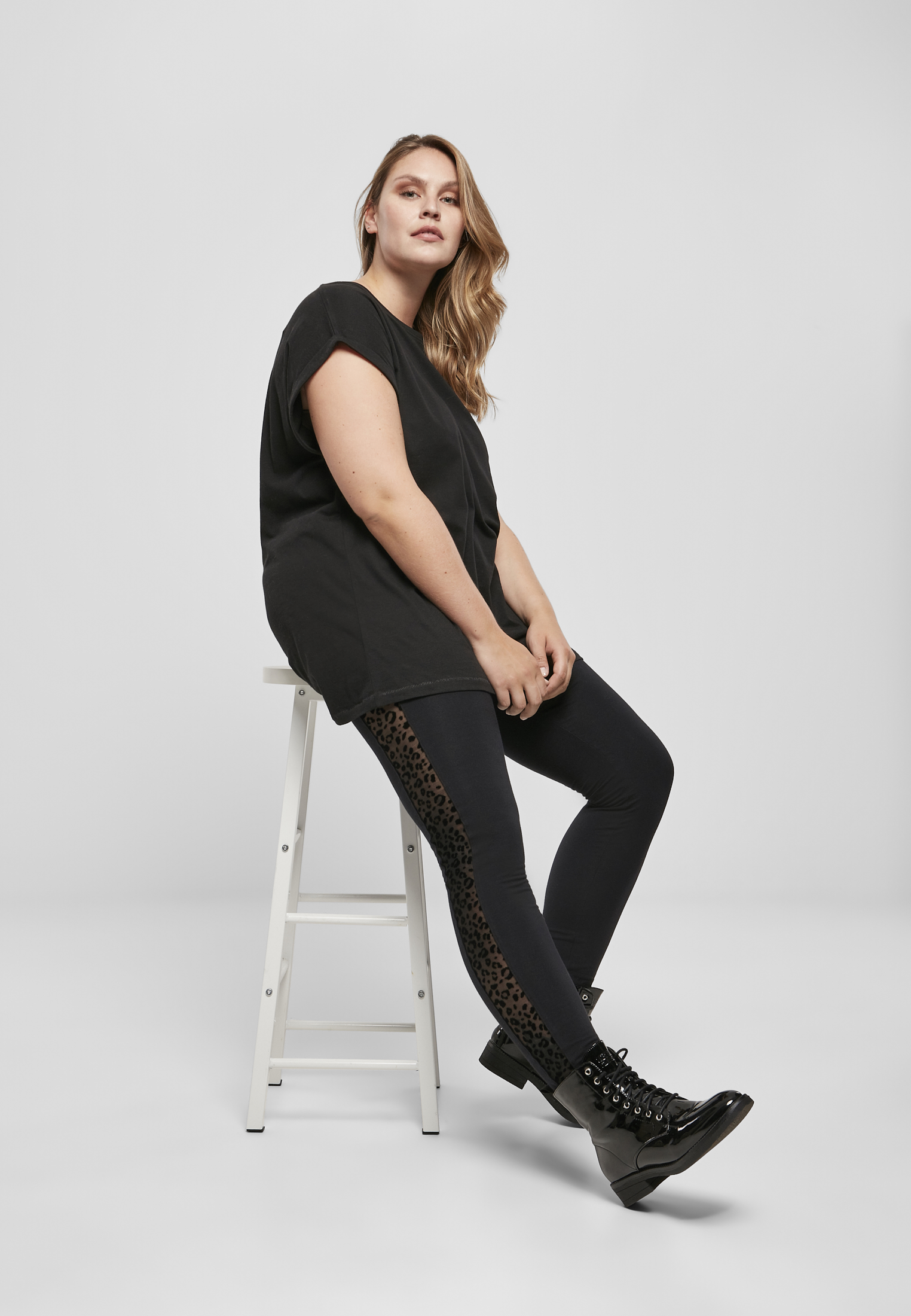 Ladies Flock Lace Stripe Leggings black 3XL - variant image 4