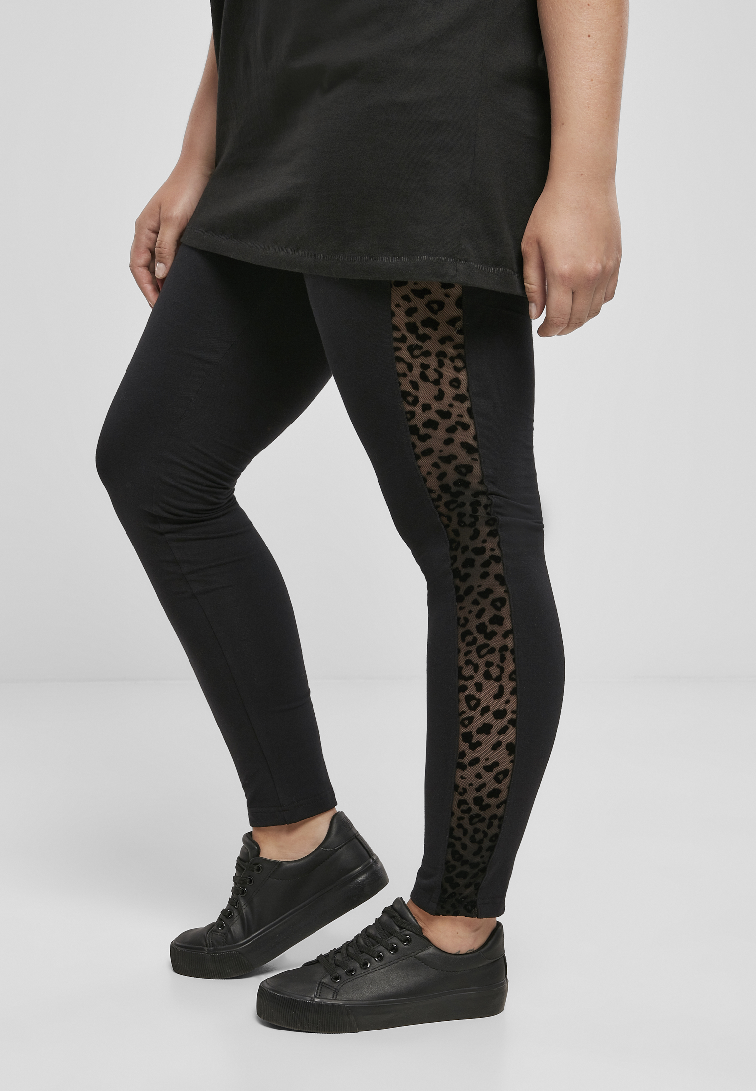 Ladies Flock Lace Stripe Leggings black 3XL - variant image 1