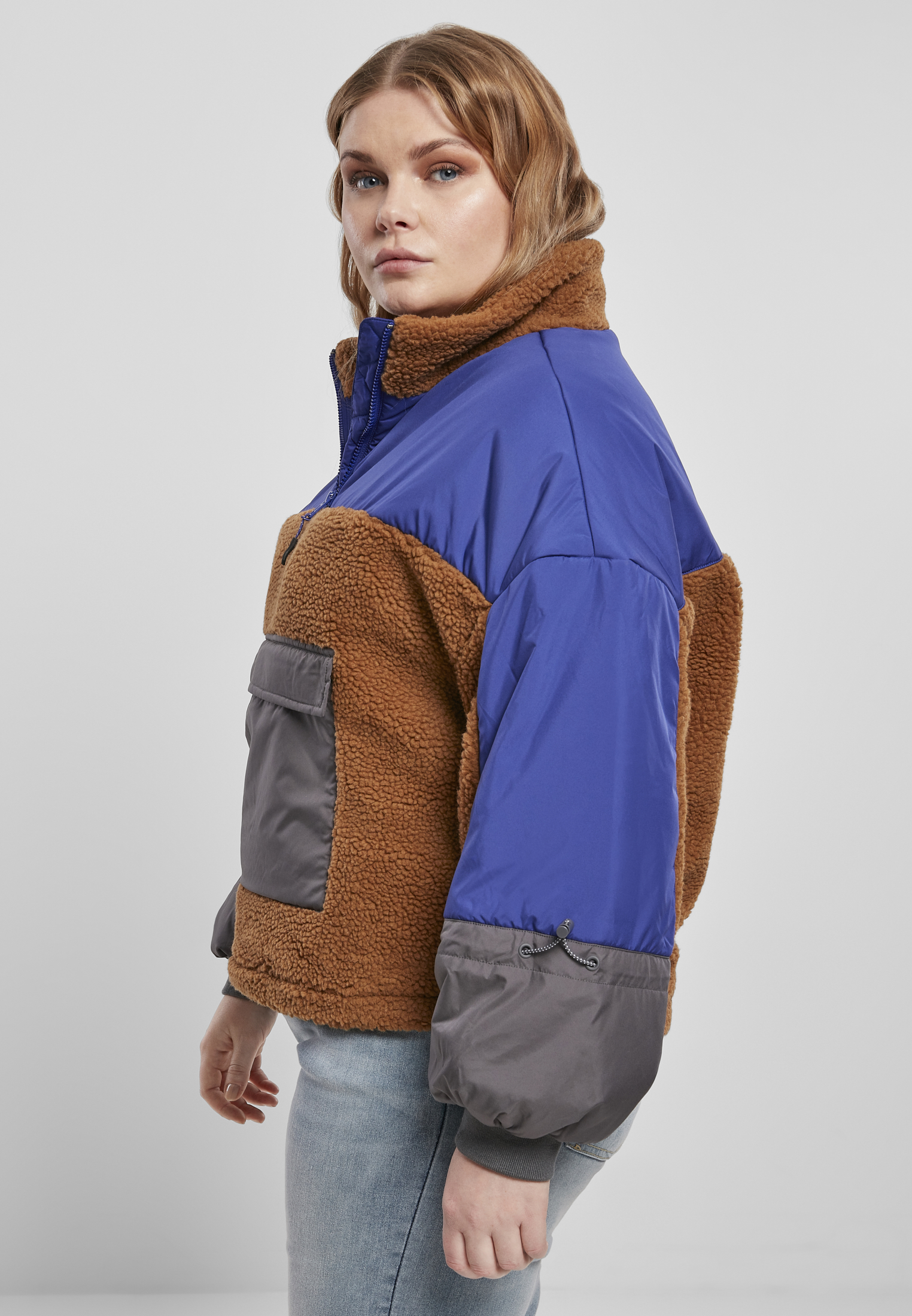 Ladies Sherpa 3-Tone Pull Over Jacket toffee/bluepurple 3XL - variant image 1
