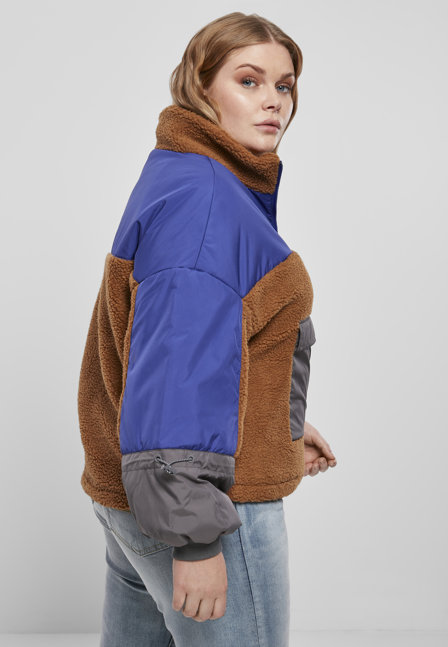 Ladies Sherpa 3-Tone Pull Over Jacket toffee/bluepurple 3XL - variant image 3
