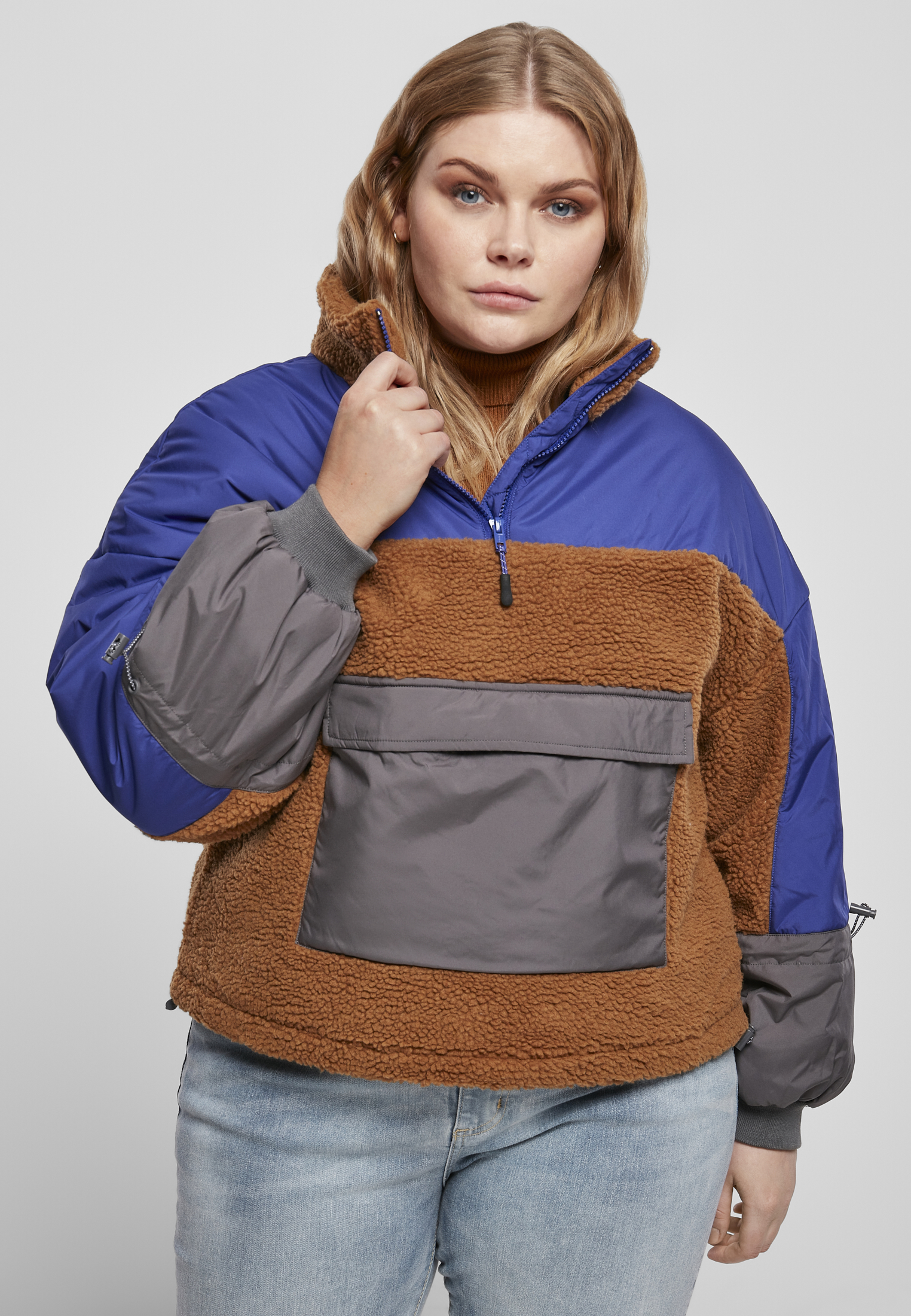 Ladies Sherpa 3-Tone Pull Over Jacket toffee/bluepurple 3XL - alternate variant 1