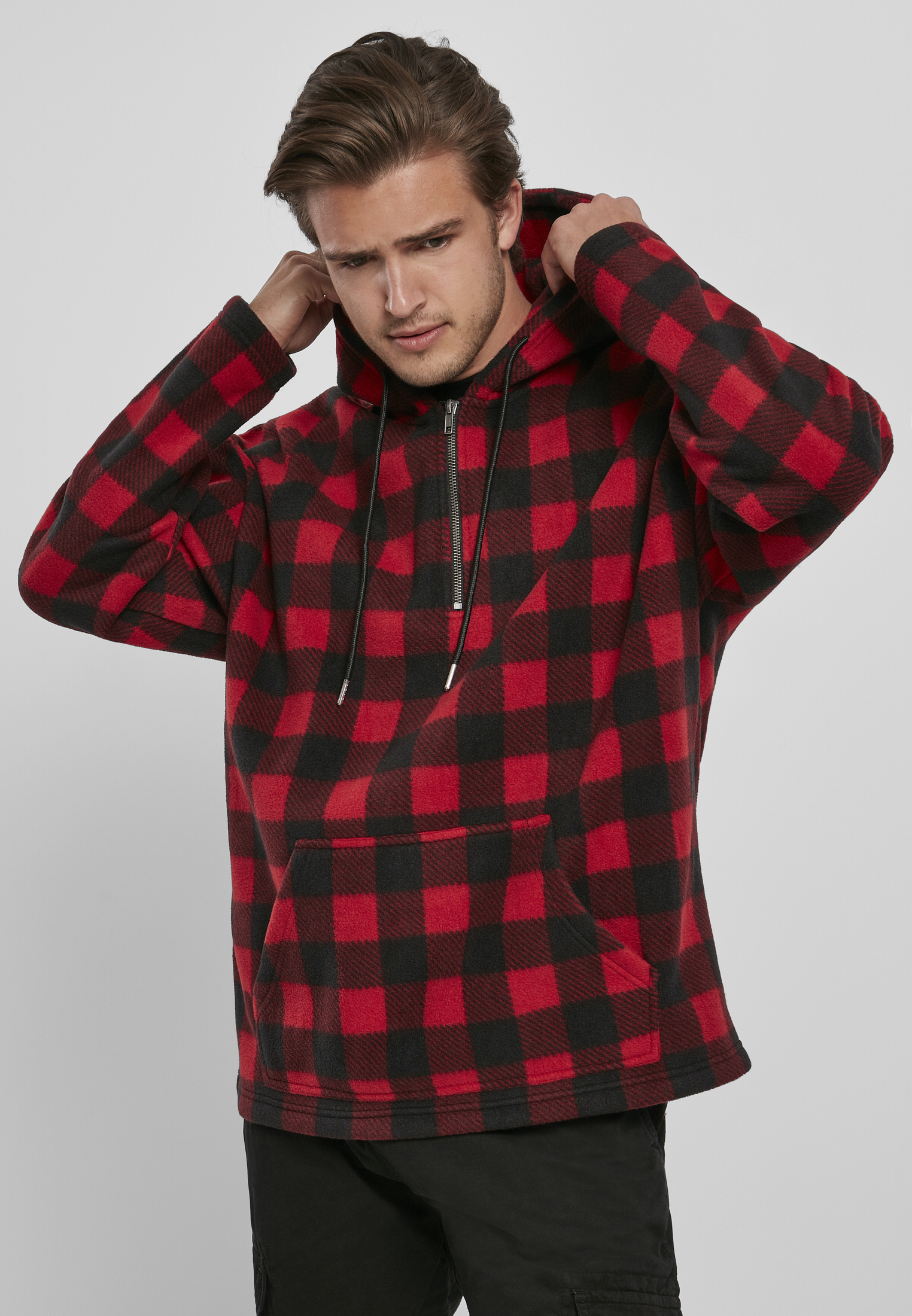 Patterned Polar Fleece Half Zip Hoody redcheck L - alternate variant 1