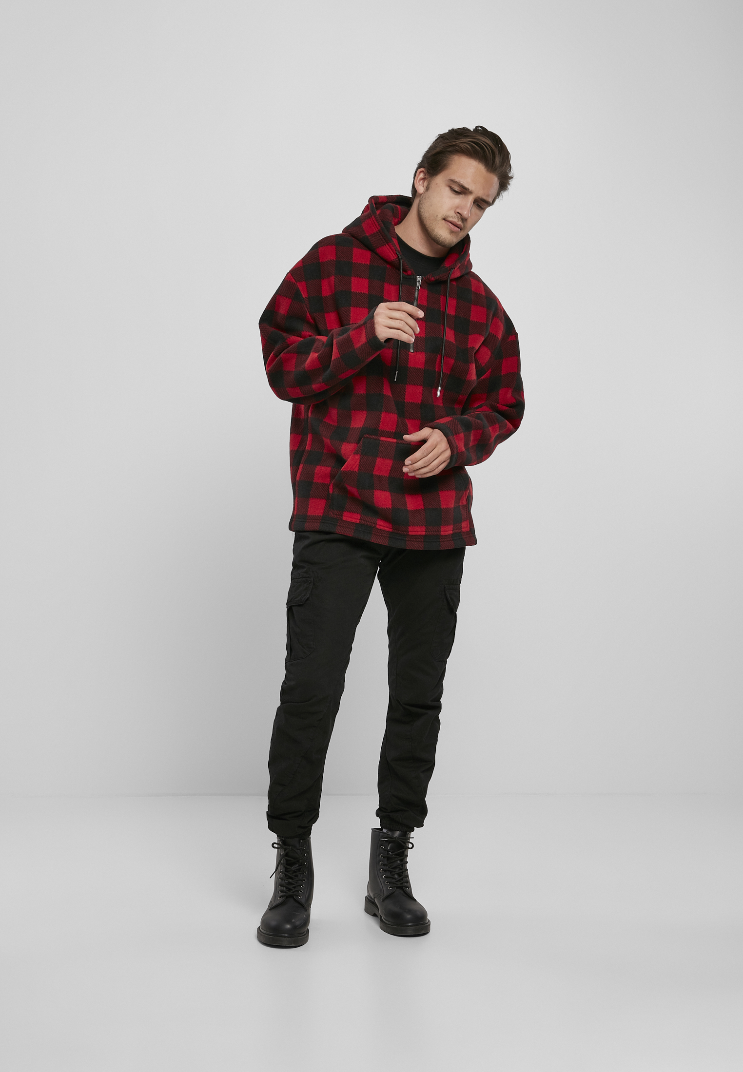 Patterned Polar Fleece Half Zip Hoody redcheck XXL - variant image 4