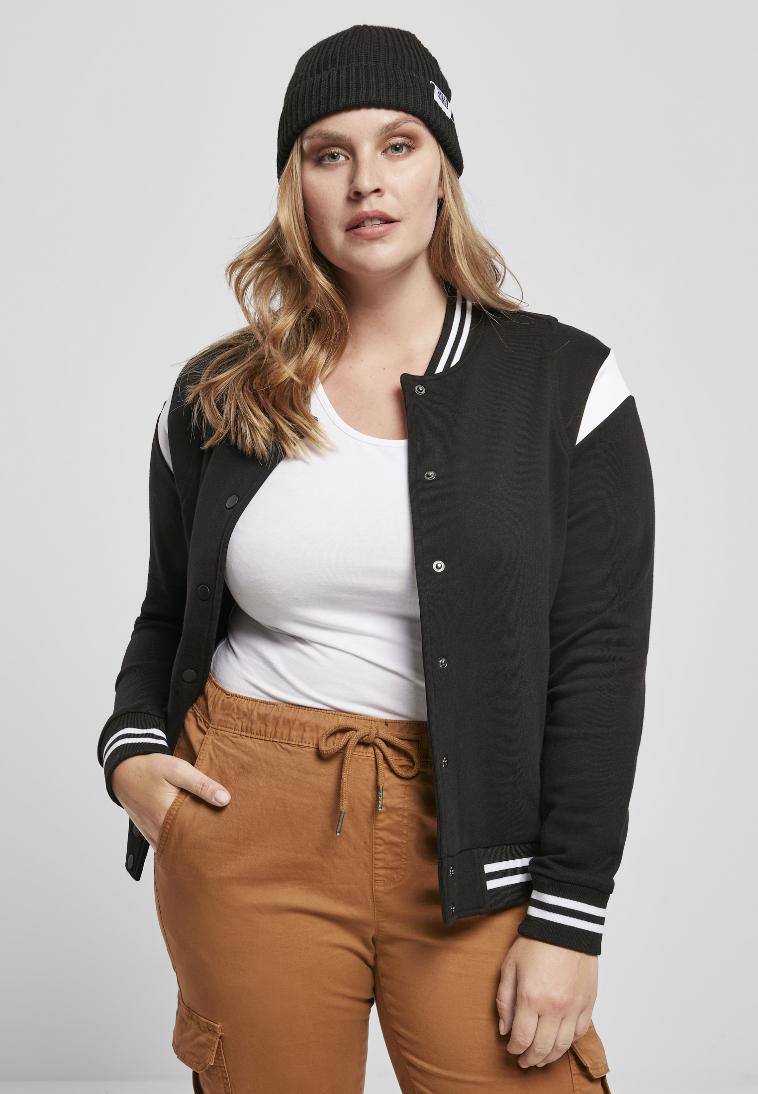 Ladies Organic Inset College Sweat Jacket black/white 3XL - variant image 5