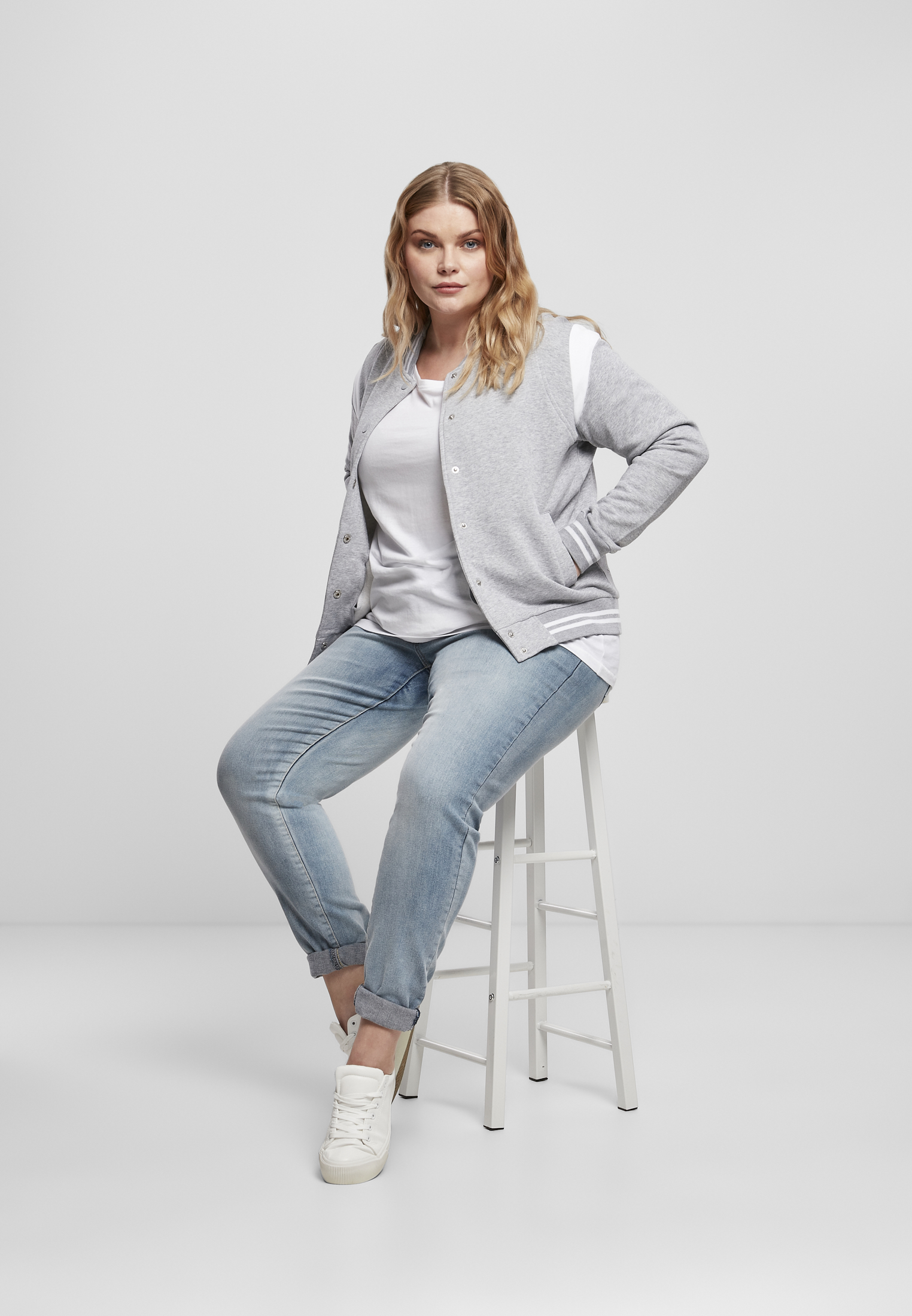 Ladies Organic Inset College Sweat Jacket grey/white 3XL - variant image 4