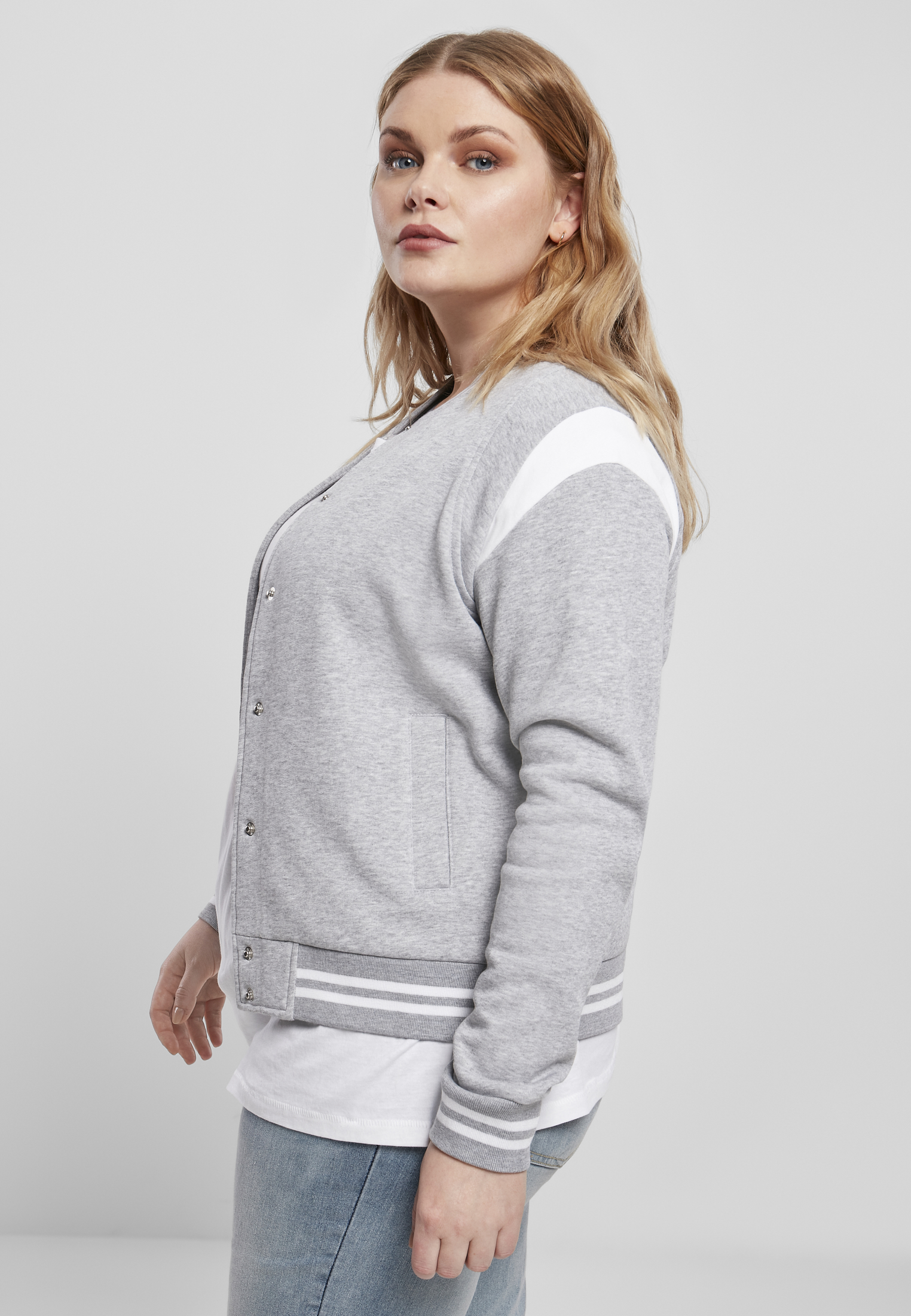 Ladies Organic Inset College Sweat Jacket grey/white 3XL - variant image 1