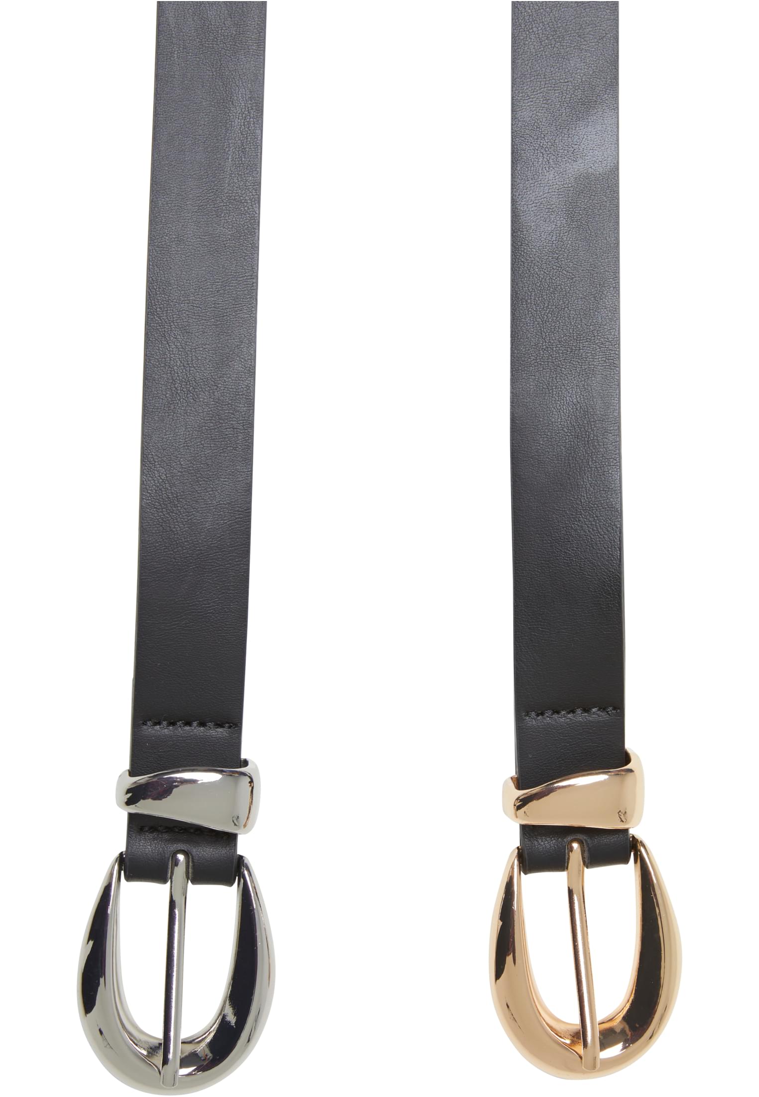 Chunky Buckle Loop Synthetic Leather Belt 2-Pack black/gold+black/silver L/XL - variant image 1
