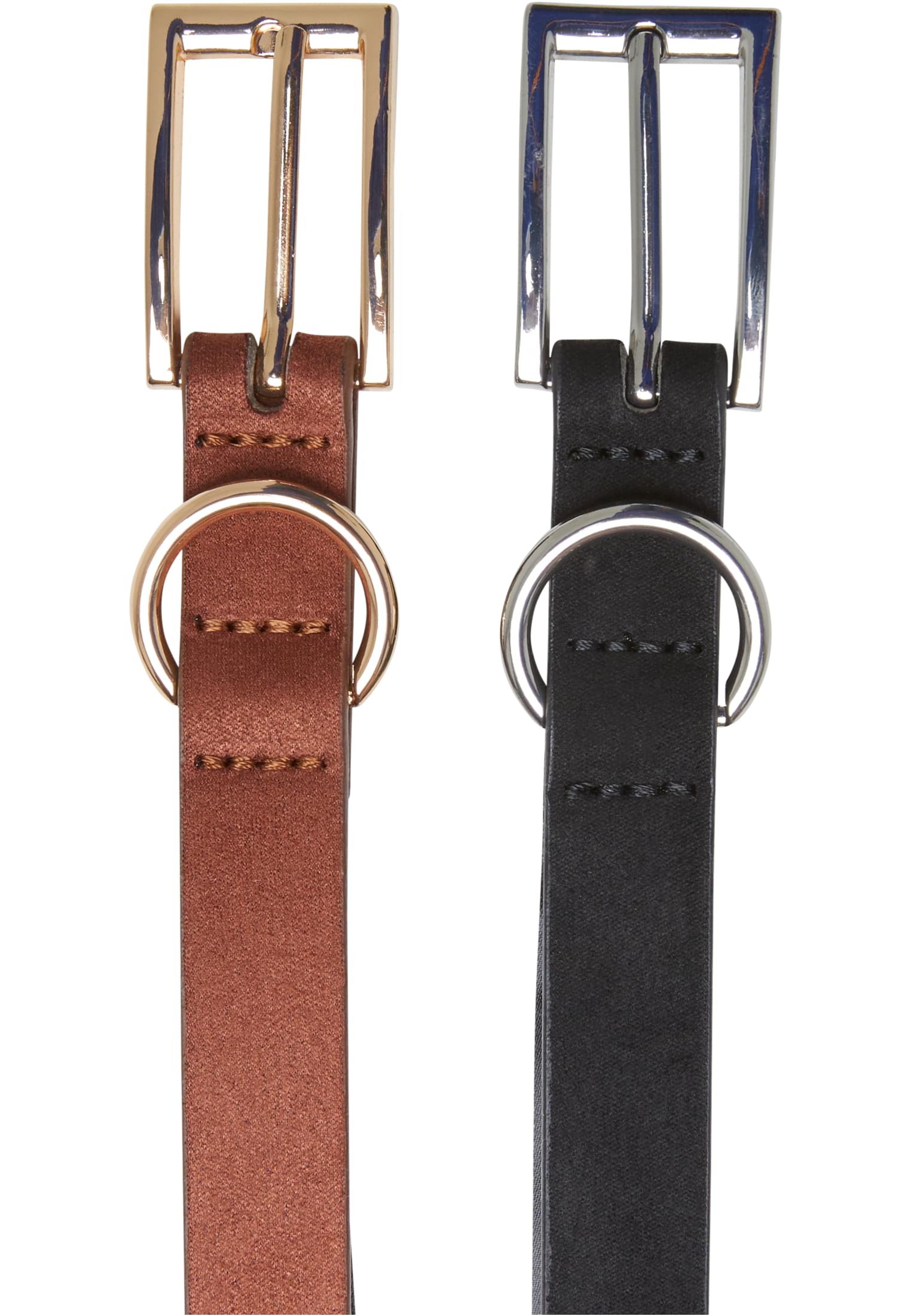 Slim Synthetic Velour Leather Belt 2-Pack black/silver+brown/gold L/XL - variant image 1