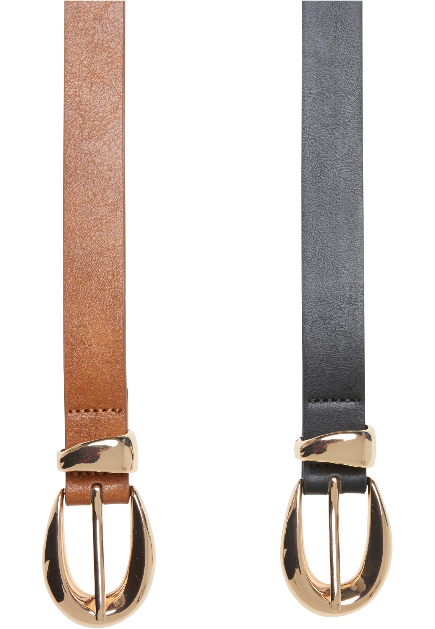 Chunky Buckle Loop Synthetic Leather Belt 2-Pack black/gold+brown/gold L/XL - variant image 1
