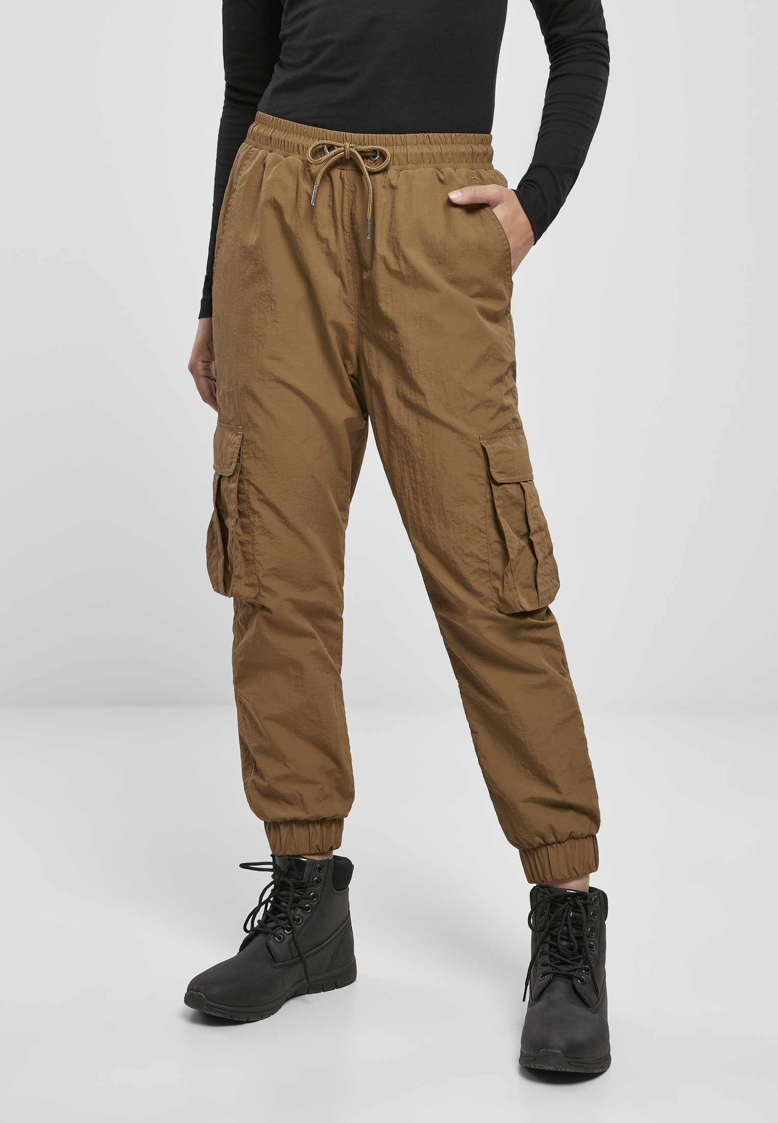 Ladies High Waist Crinkle Nylon Cargo Pants midground L - alternate variant 2