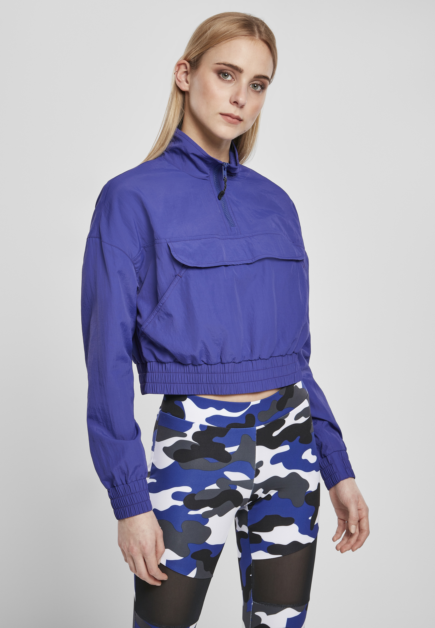 Ladies Cropped Crinkle Nylon Pull Over Jacket bluepurple M - alternate variant 2
